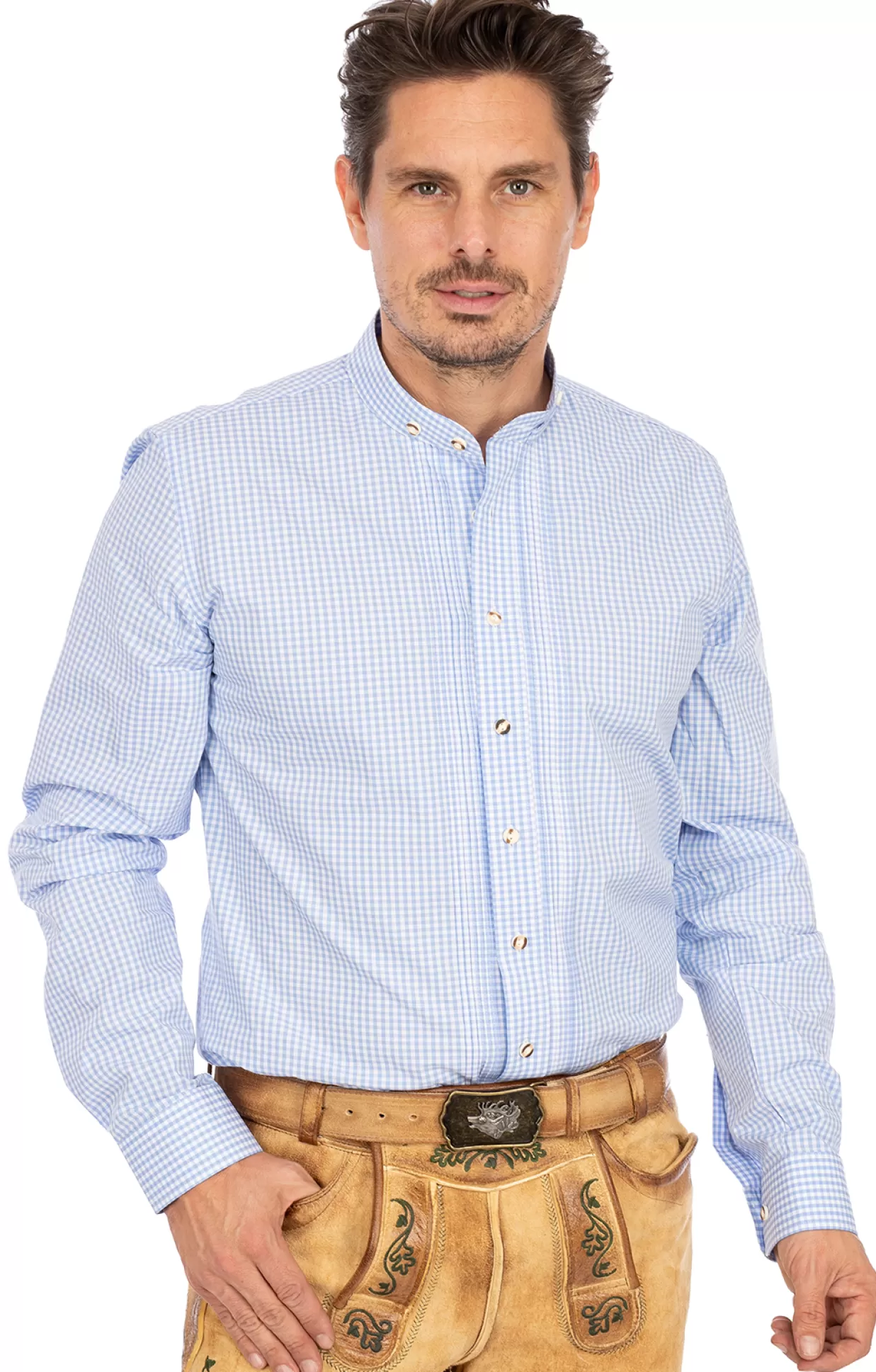 Almsach Hemd Stehkragen 175Co Hellblau (Slim Fit)*Herren Trachtenhemden