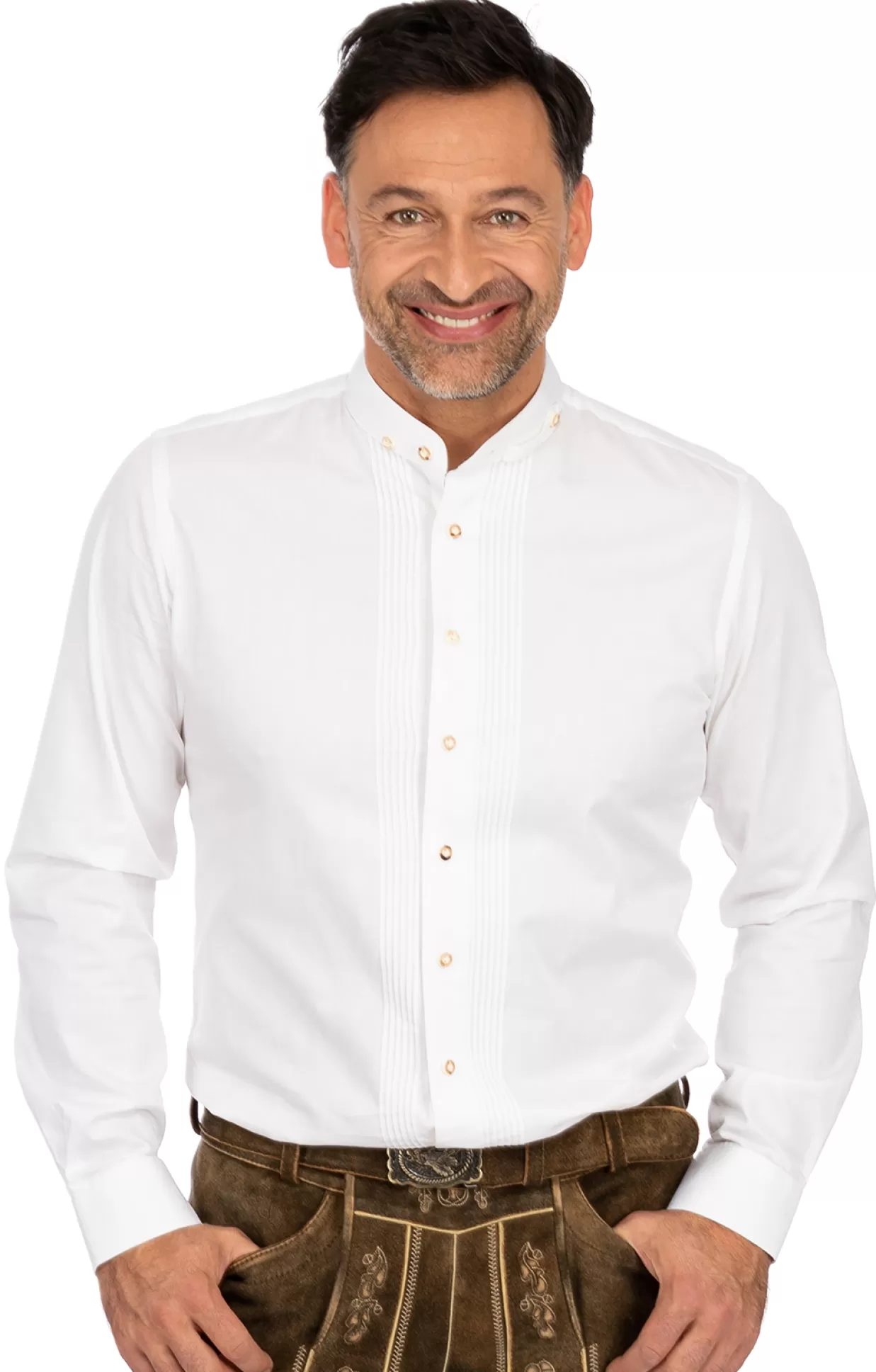 Almsach Hemd Stehkragen Lf181 Weis (Slim Fit)*Herren Trachtenhemden