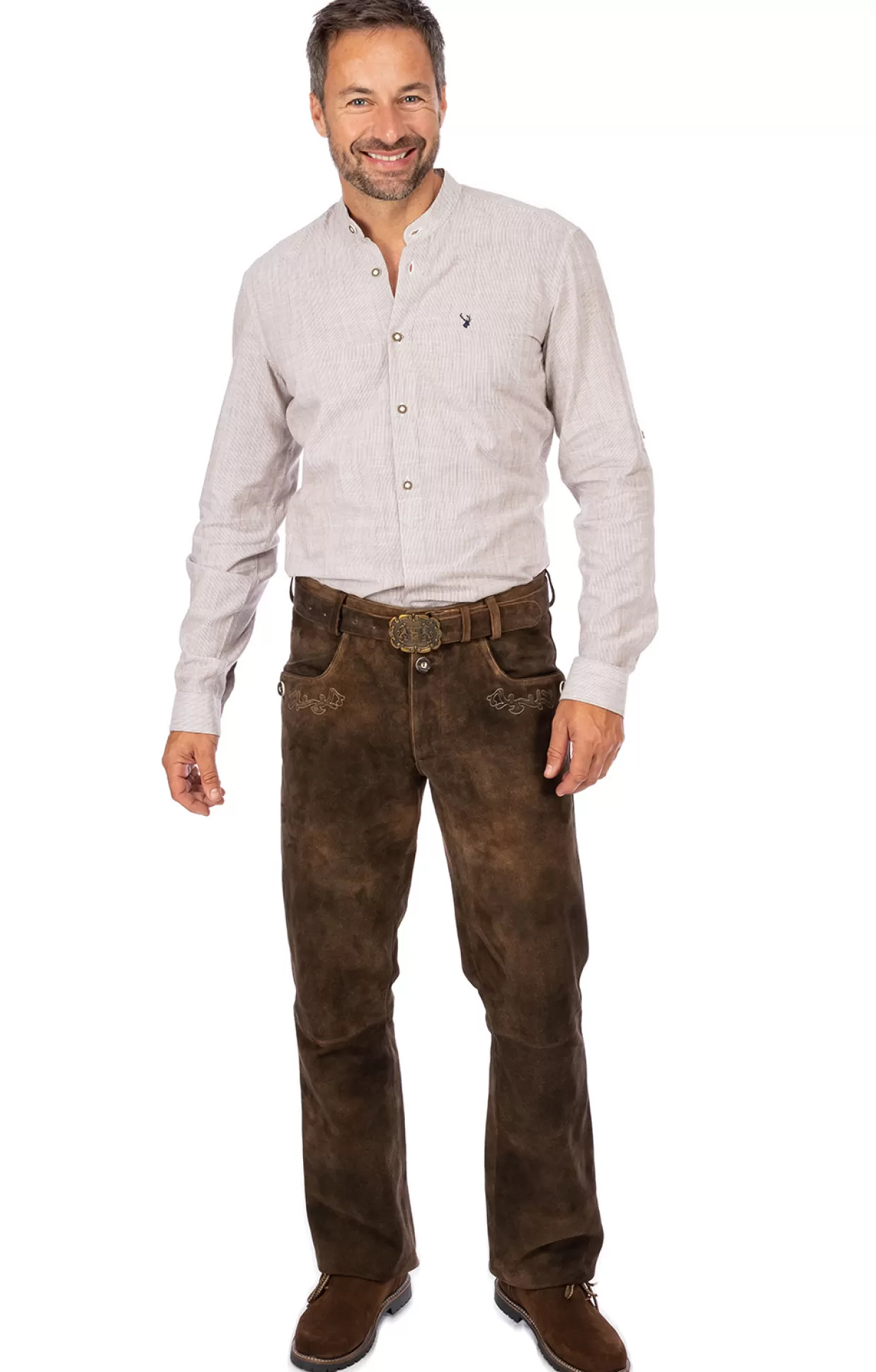 Almsach Lederhose Lang Mit Gurtel He1051 Deerlook*Herren Lederhosen & Hosen