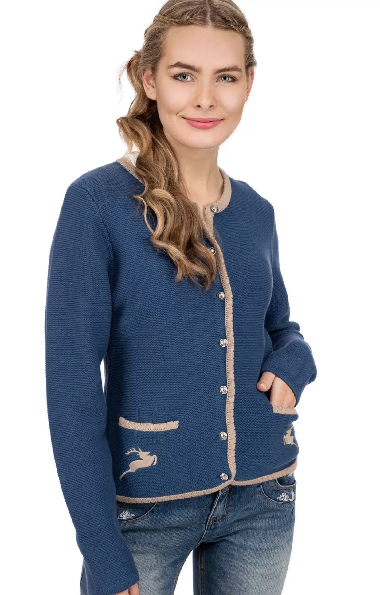 AlpSpur Strickjacke Lucy Bio Blau Beige*Damen Oberteile