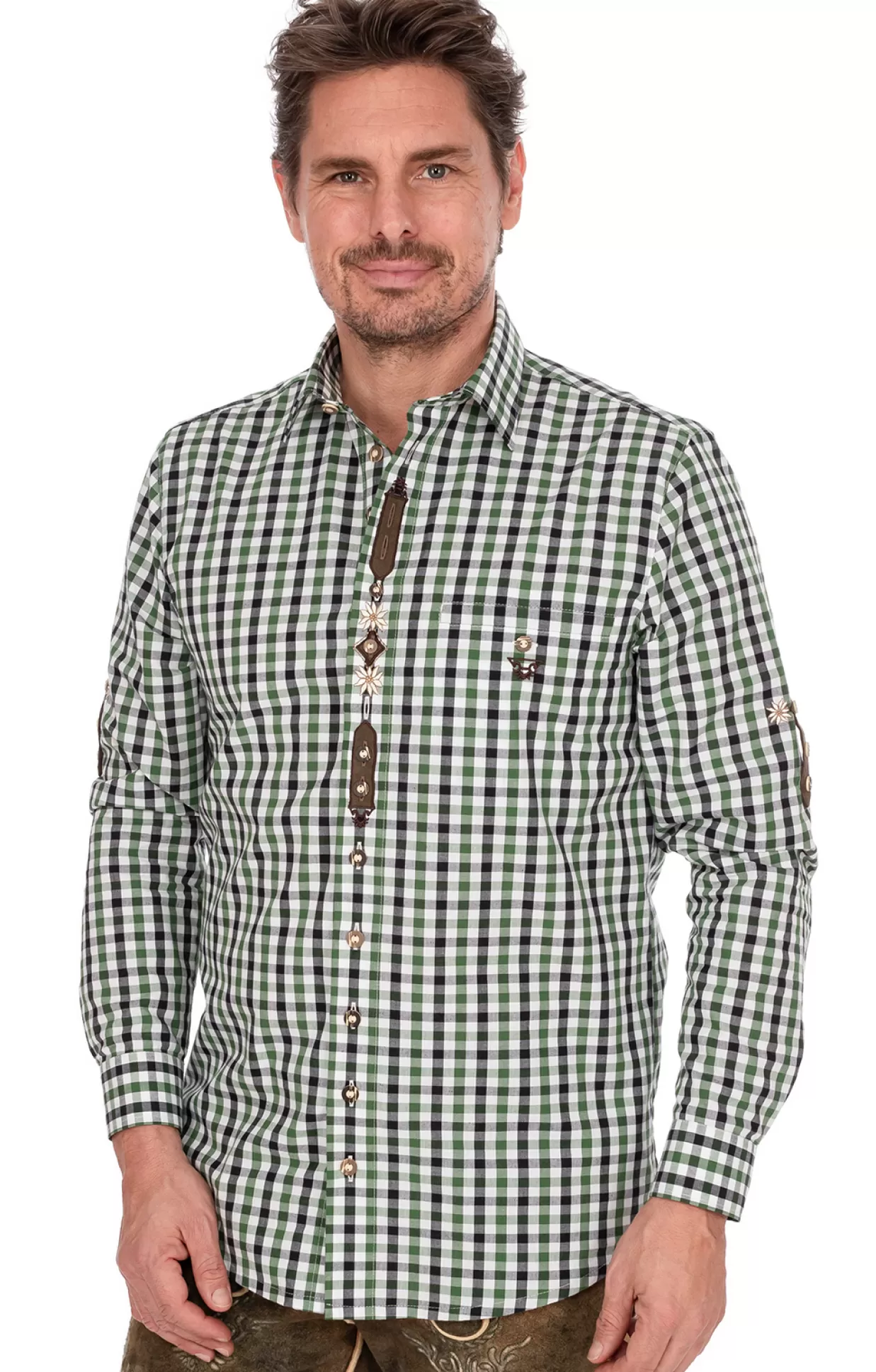 Gipfelstürmer Gipfelsturmer Hemd 420001-4139-56 Trachtengrun (Slim Fit)*Herren Trachtenhemden