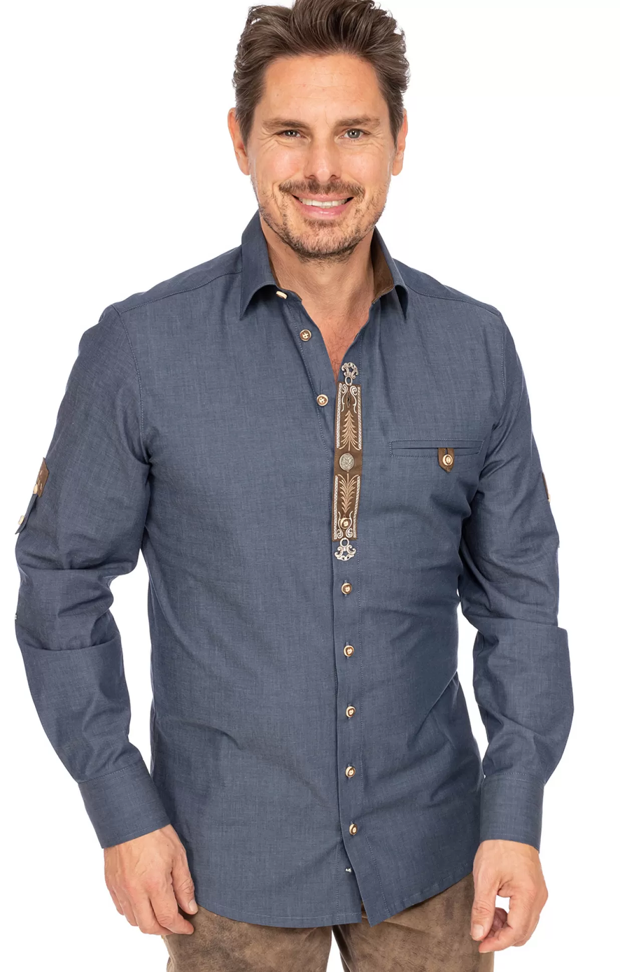 Gipfelstürmer Gipfelsturmer Pfoadhemd 420001-3539-42 Mittelblau (Slim Fit)*Herren Trachtenhemden