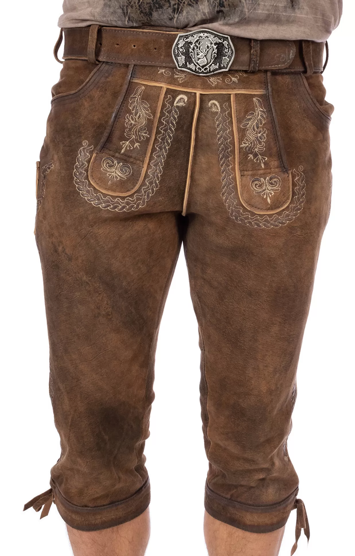 Gwandler Lederhose Kniebund Mit Gurtel Michelbach Nuss Gespeckt*Herren Lederhosen & Hosen