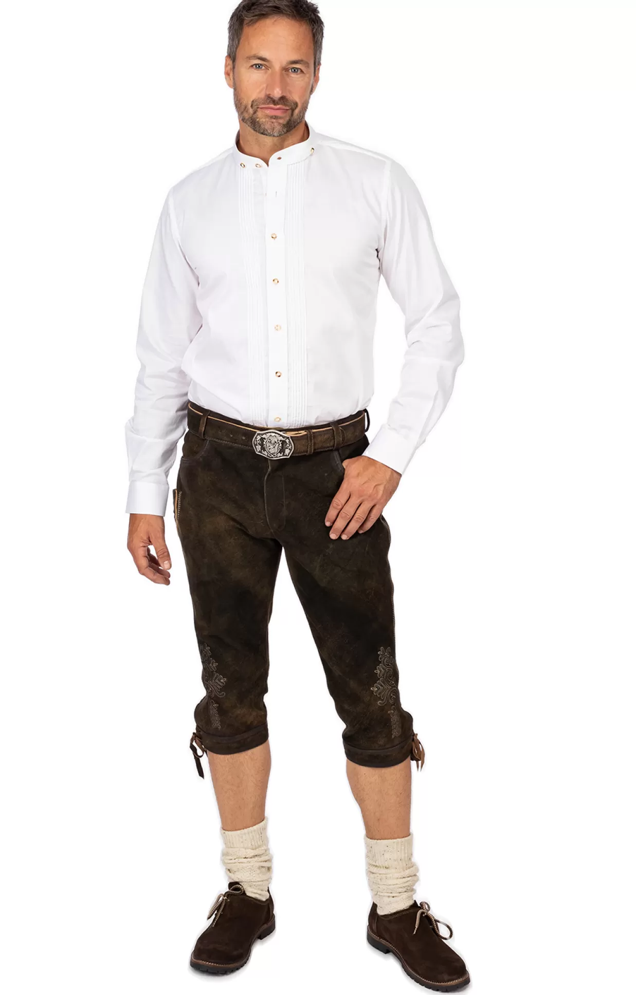 Gwandler Lederhose Kniebund Mit Gurtel Seefeld Graphit Gespeckt*Herren Lederhosen & Hosen