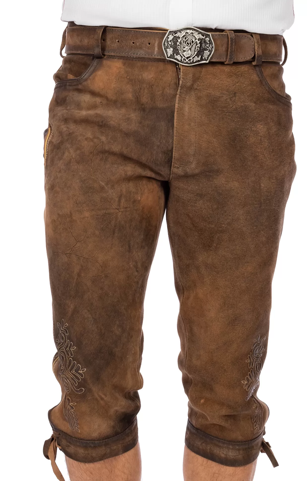 Gwandler Lederhose Kniebund Mit Gurtel Seefeld Tabak Gespeckt*Herren Lederhosen & Hosen