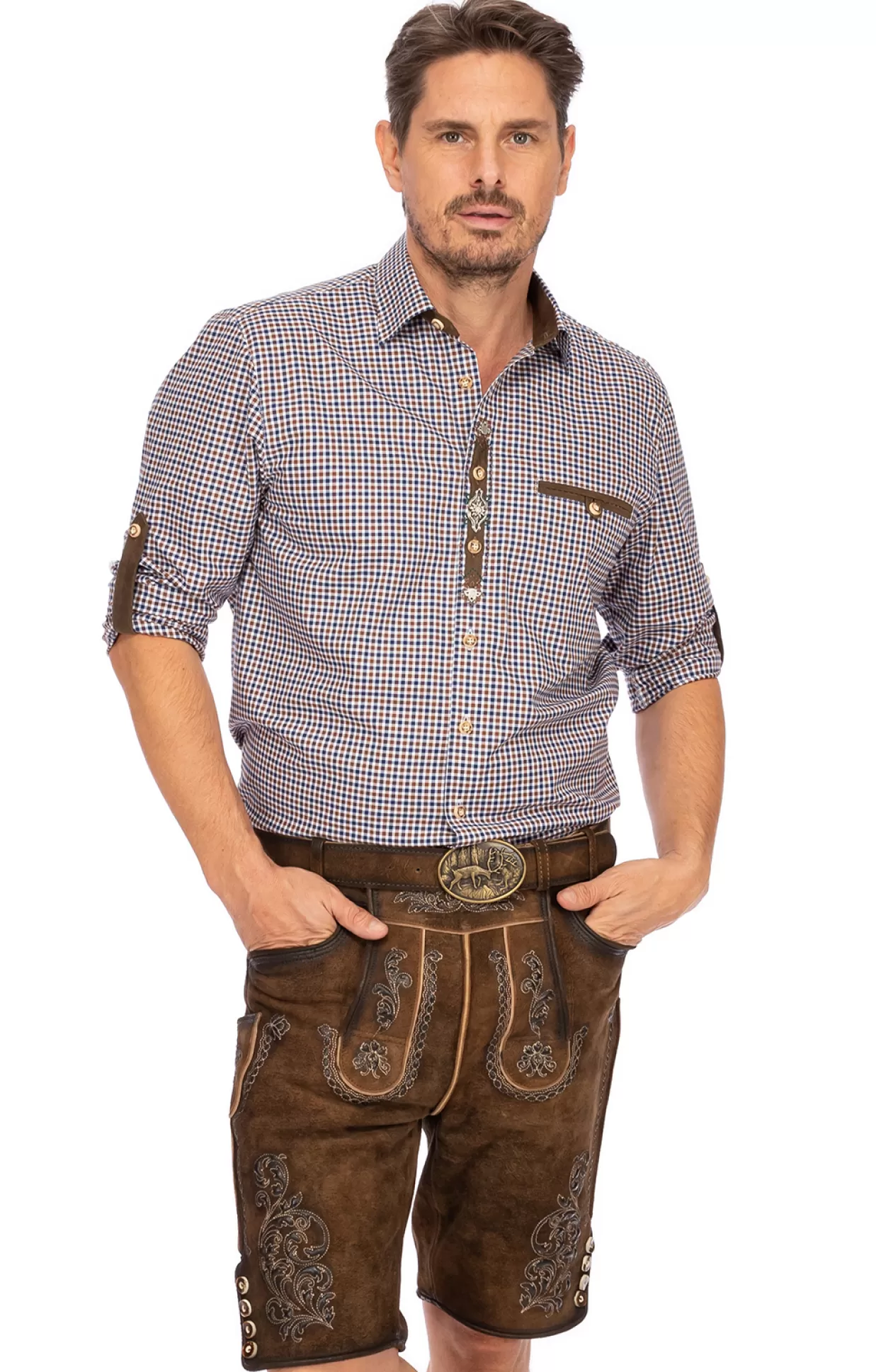 Gwandler Lederhose Kurz Mit Gurtel Ferdi Havanna Gespeckt*Herren Lederhosen & Hosen