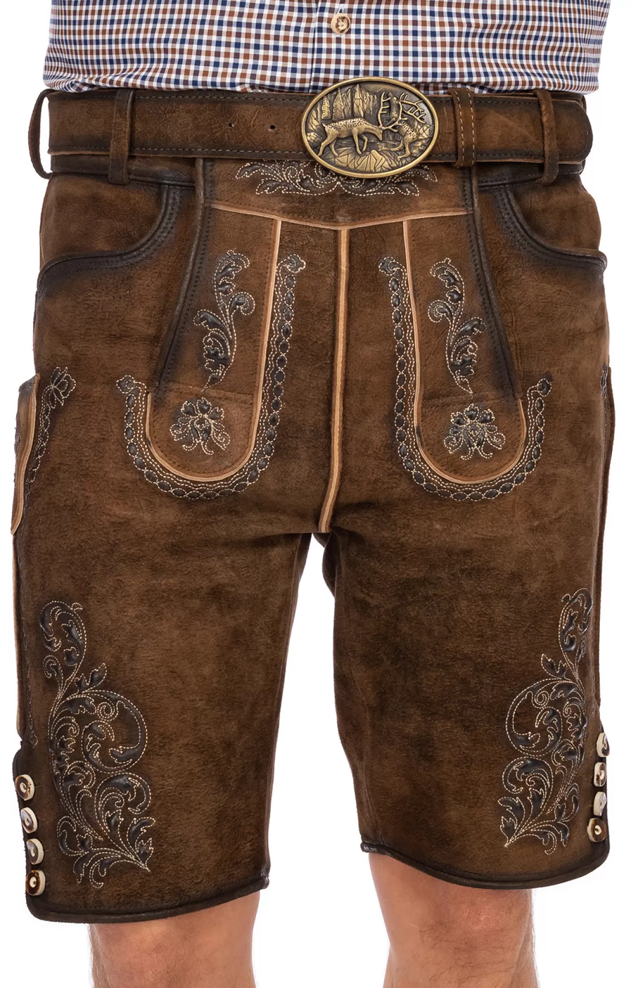 Gwandler Lederhose Kurz Mit Gurtel Ferdi Havanna Gespeckt*Herren Lederhosen & Hosen