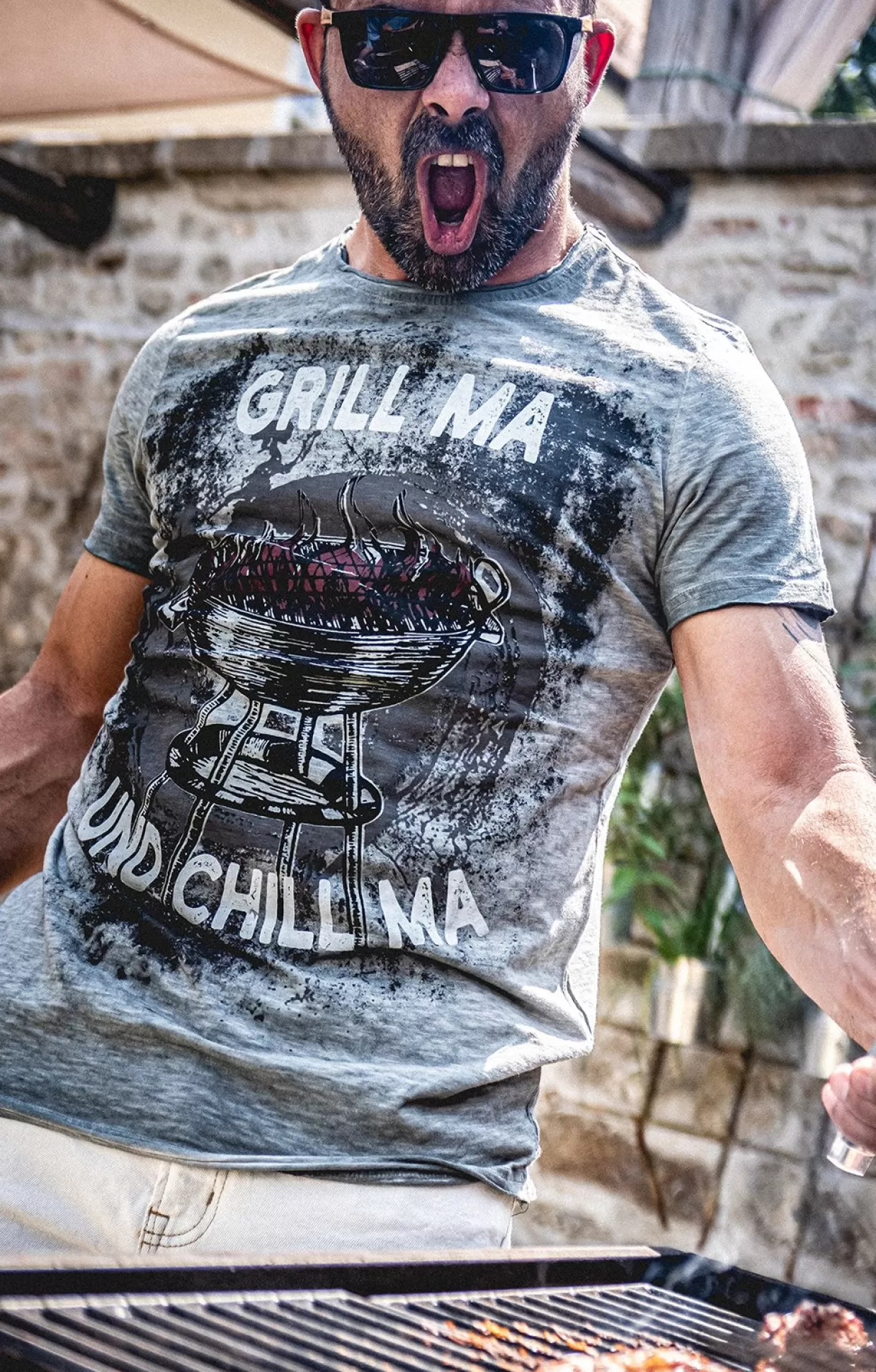 Hangowear T-Shirt Grill & Chill Grey*Herren Grill-Shirts