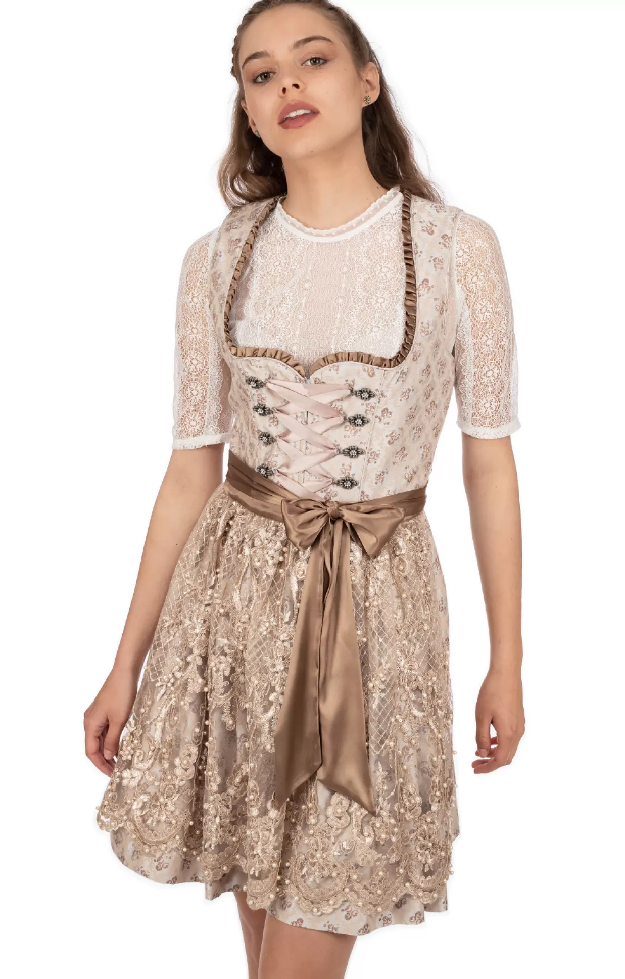 Krüger Dirndl Kruger Dirndl Mini Dirndl 2Tlg. 50Cm Kalinda Beige*Damen Dirndl