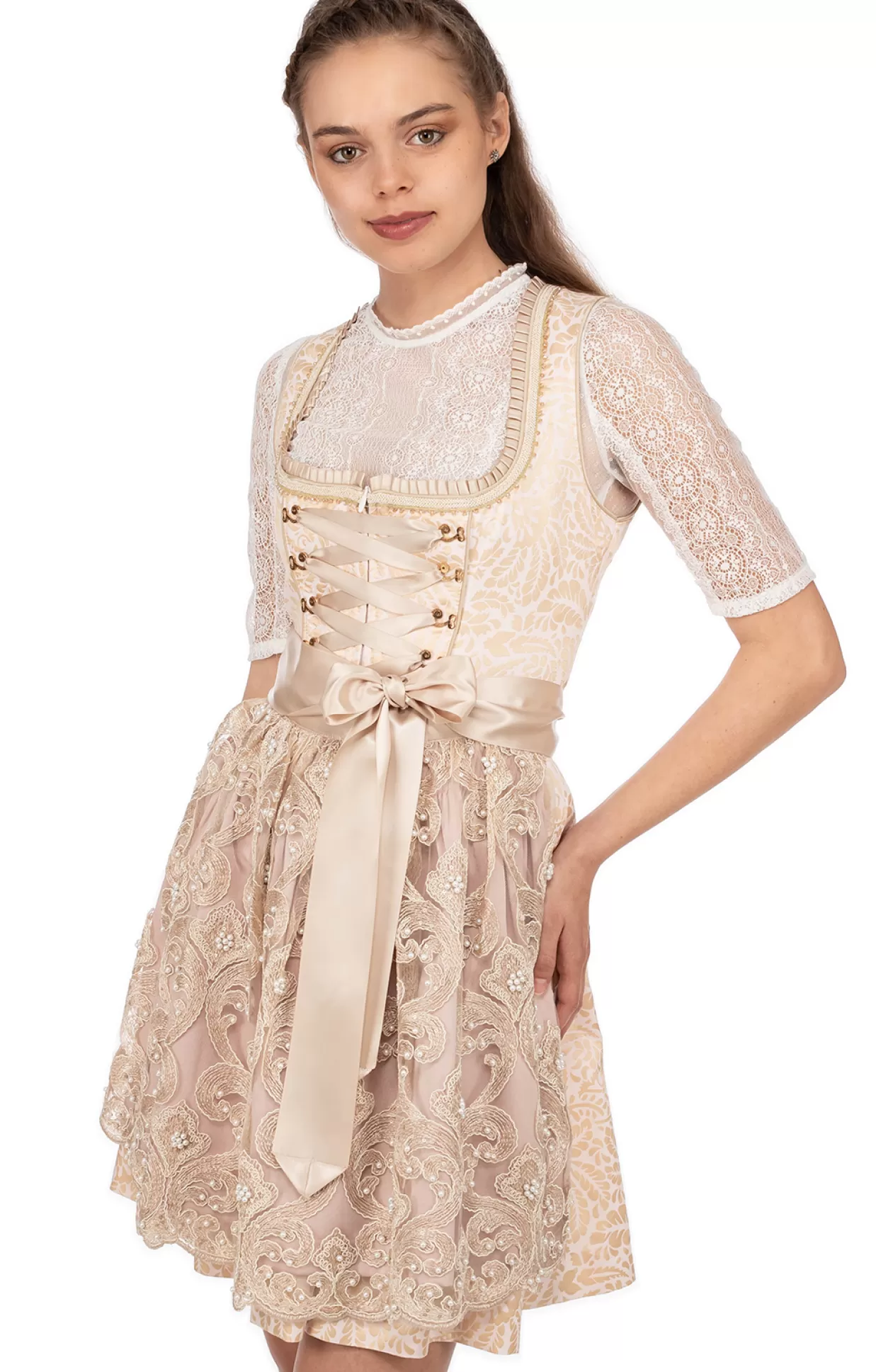 Krüger Dirndl Kruger Dirndl Mini Dirndl 2Tlg. 50Cm Lari Beige*Damen Dirndl