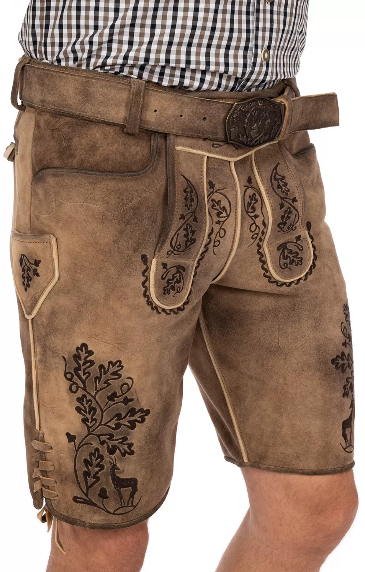 Maddox Lederhose Kurz Mit Gurtel Allnersee Sand*Herren Lederhosen & Hosen