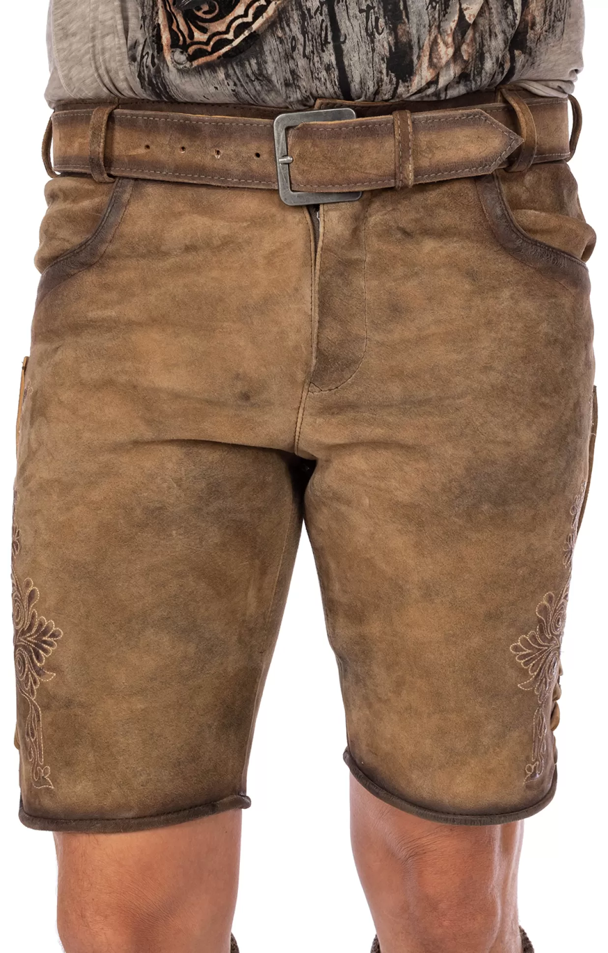 Maddox Lederhose Kurz Mit Gurtel Arbersee Antik Hafer*Herren Lederhosen & Hosen