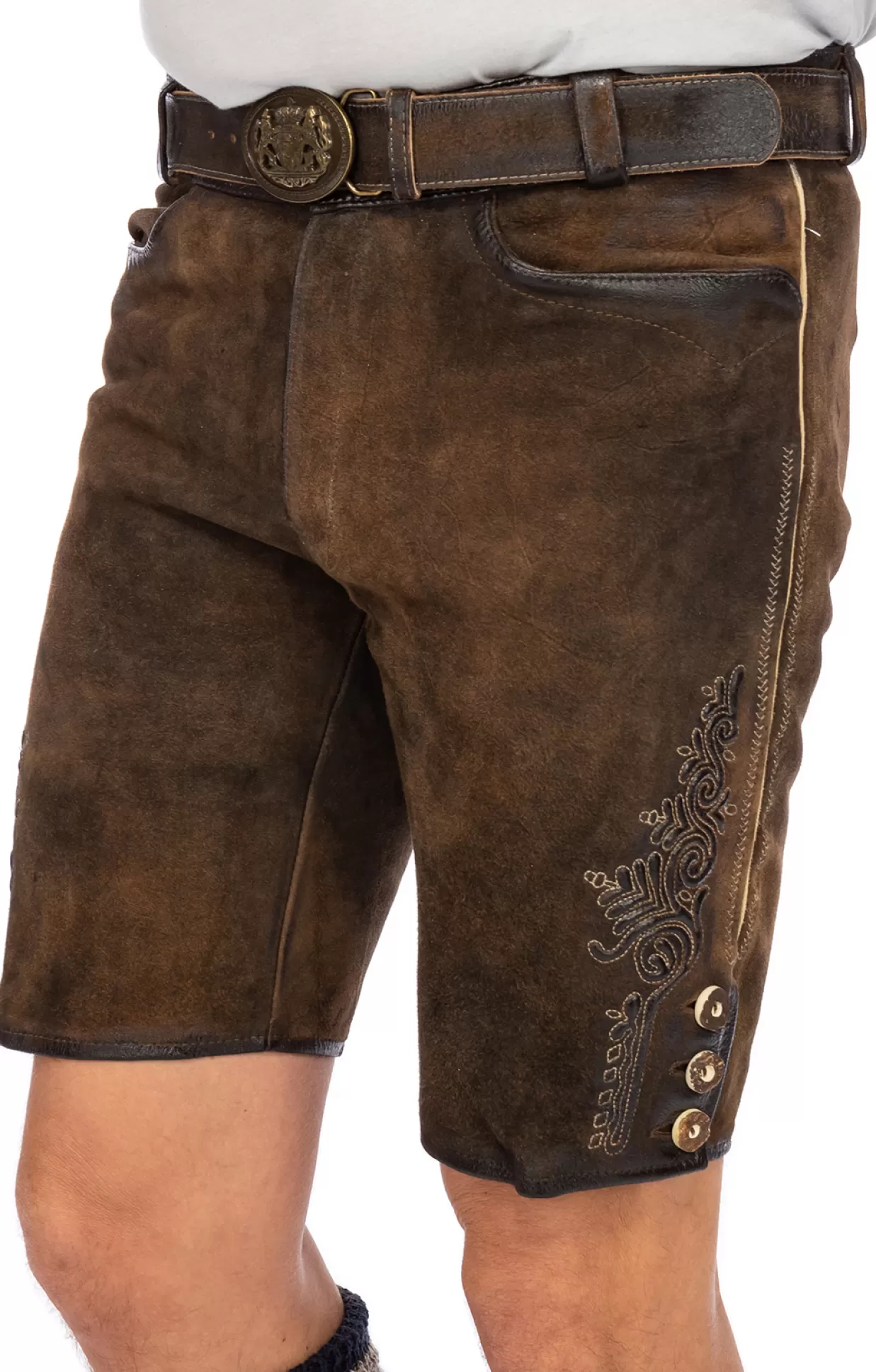 Maddox Lederhose Kurz Mit Gurtel Faelo Antik Nuss*Herren Lederhosen & Hosen