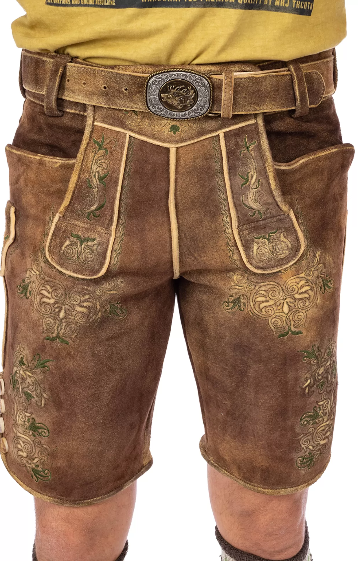 Maddox Lederhose Kurz Mit Gurtel Horst Antik Stroh*Herren Lederhosen & Hosen