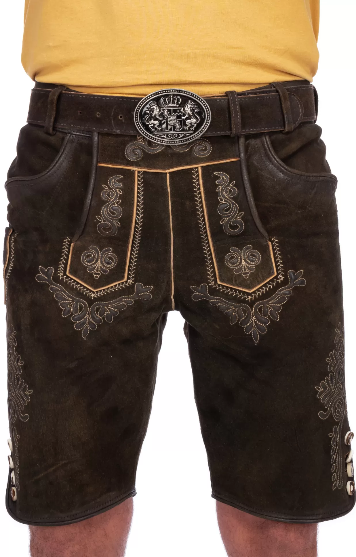 Maddox Lederhose Kurz Mit Gurtel Ronn Antik Moor*Herren Lederhosen & Hosen