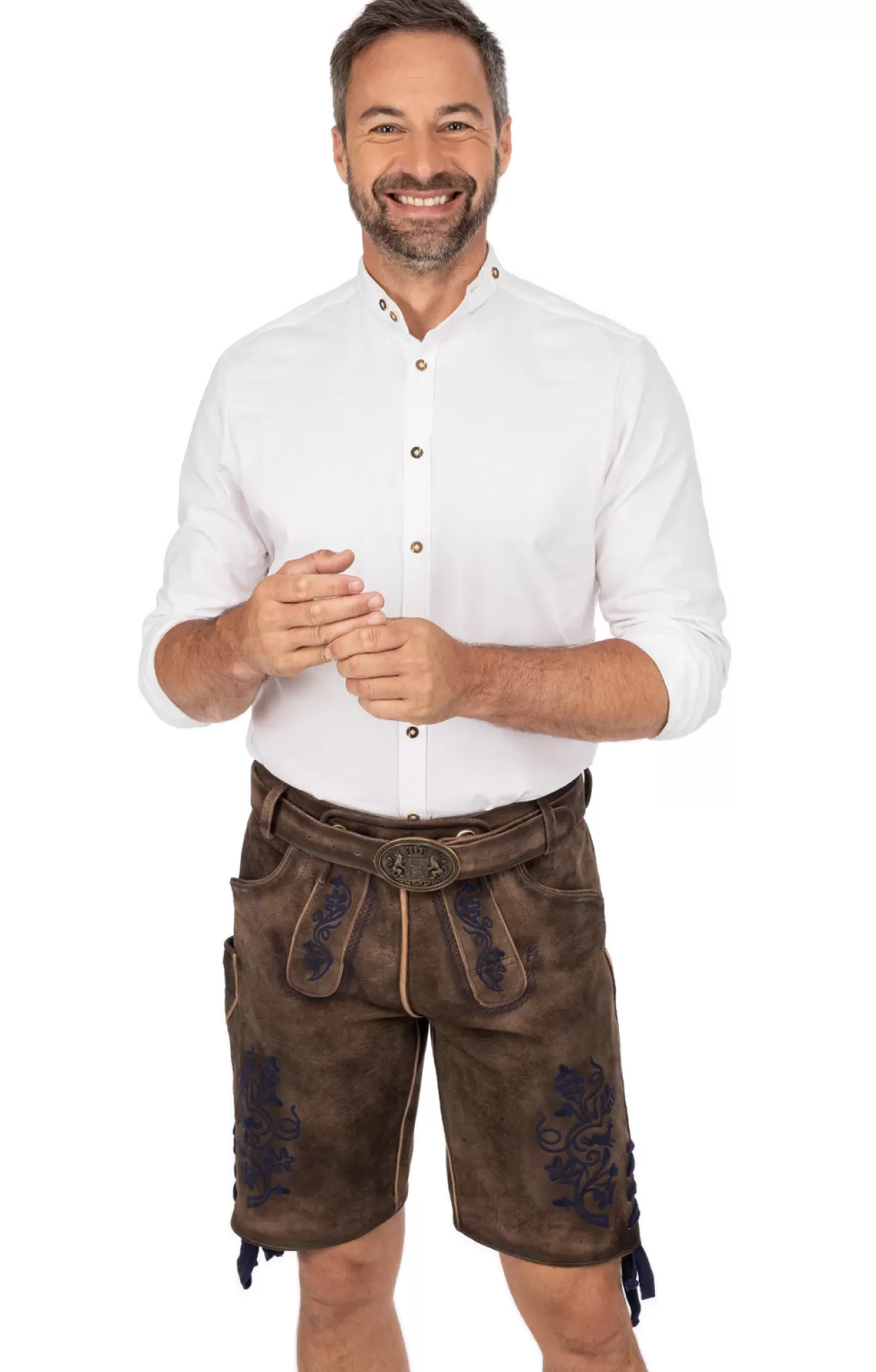 Maddox Lederhose Kurz Mit Gurtel Utz Blau*Herren Lederhosen & Hosen