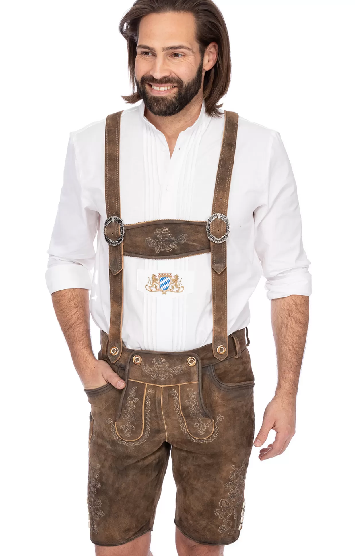 Maddox Lederhose Kurz Mit H-Trager Horn Antik Stroh*Herren Lederhosen & Hosen