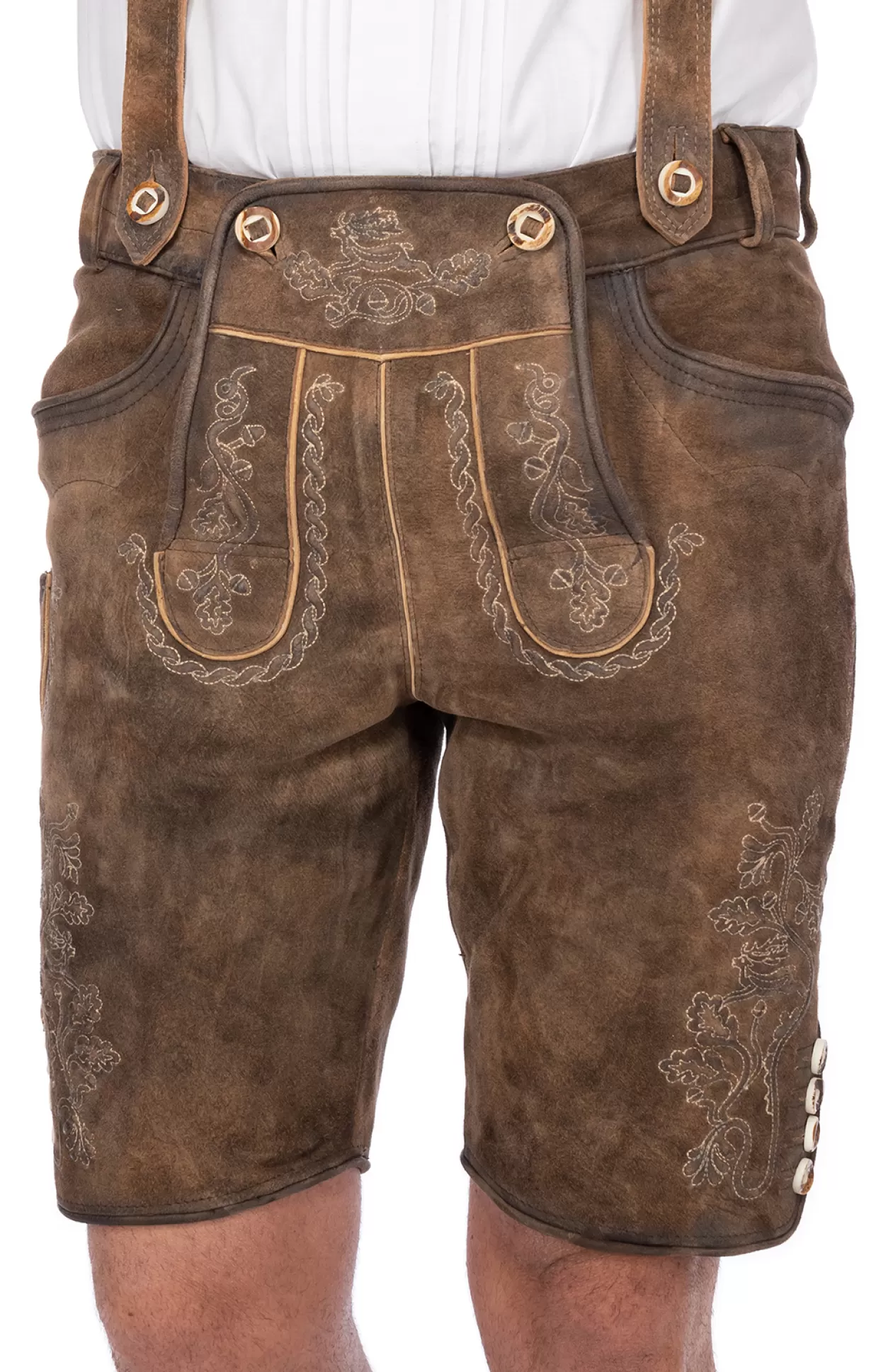 Maddox Lederhose Kurz Mit H-Trager Horn Antik Stroh*Herren Lederhosen & Hosen