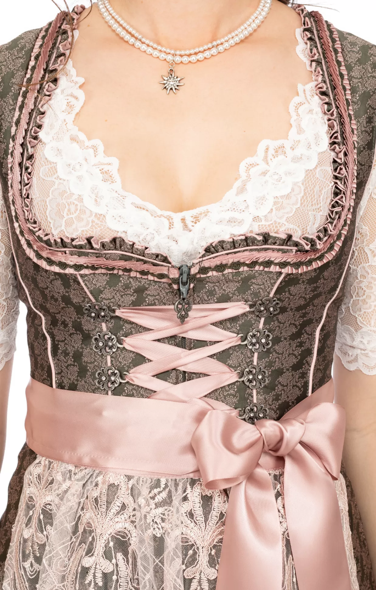 Marjo Midi Dirndl 2Tlg. 58Cm Eleonora Grun Rosa*Damen Dirndl