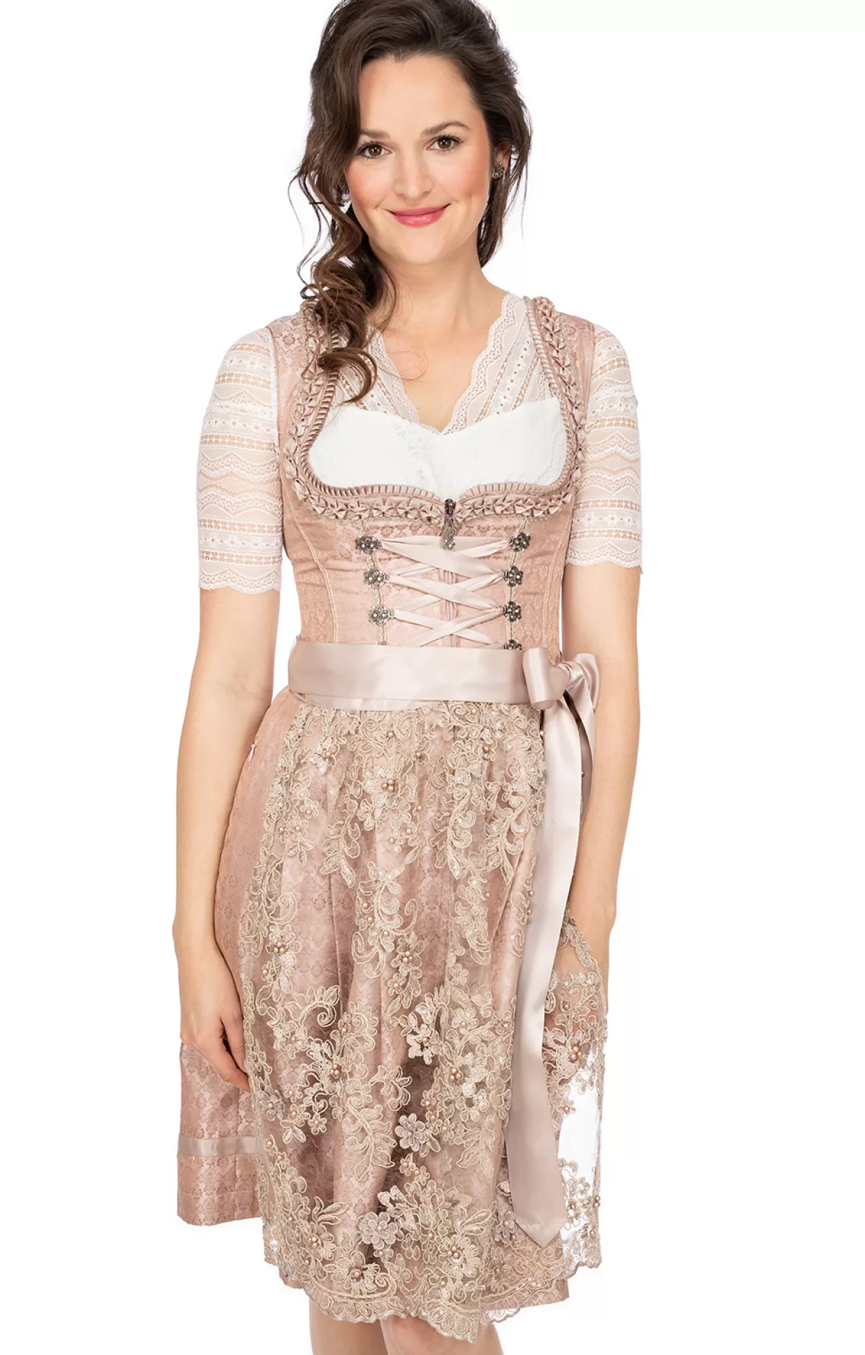 Marjo Midi Dirndl 2Tlg. 58Cm Nadina Rose Champagner*Damen Dirndl