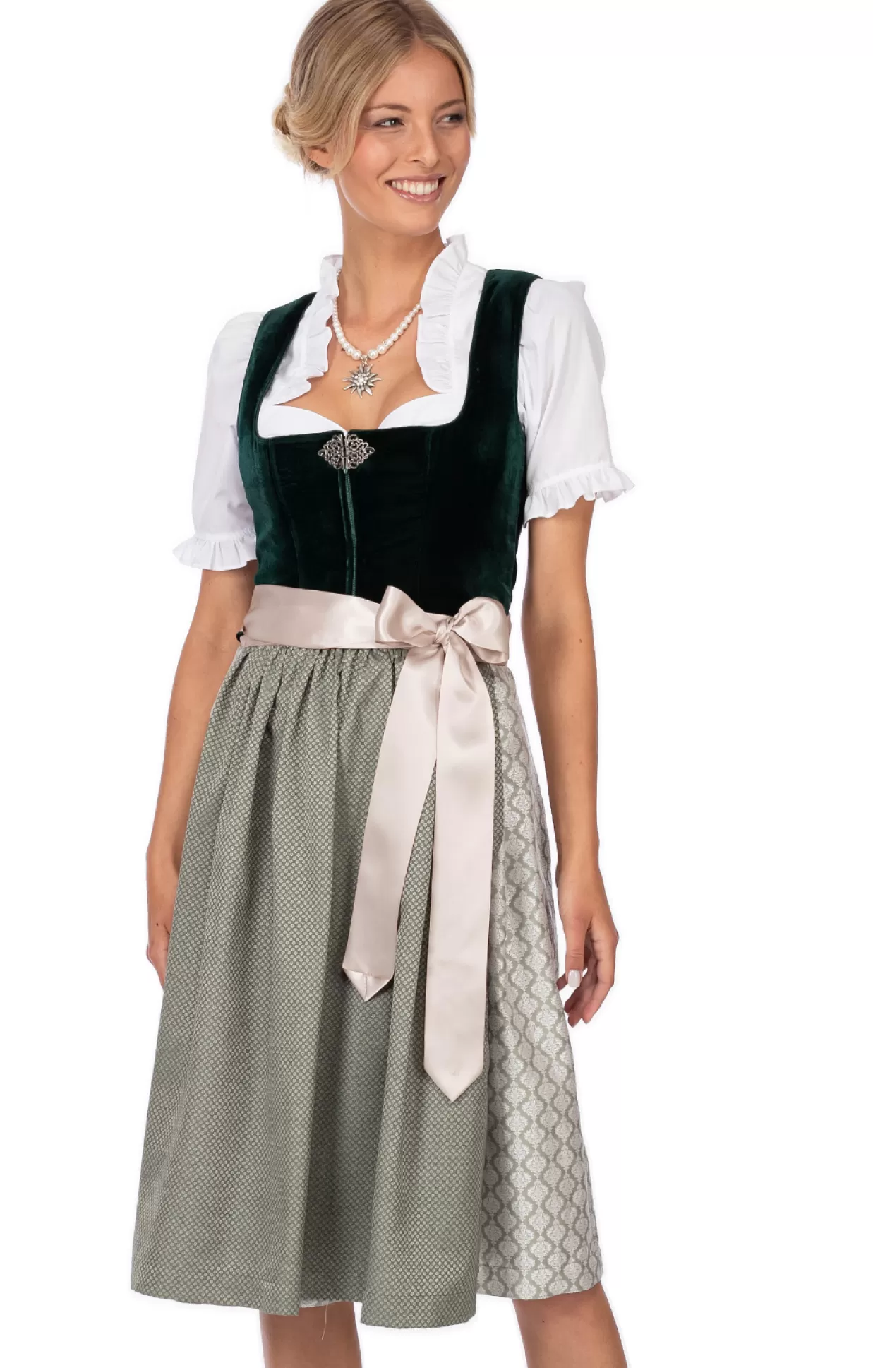 Marjo Midi Dirndl 2Tlg. 65Cm Chera Smaragd*Damen Dirndl