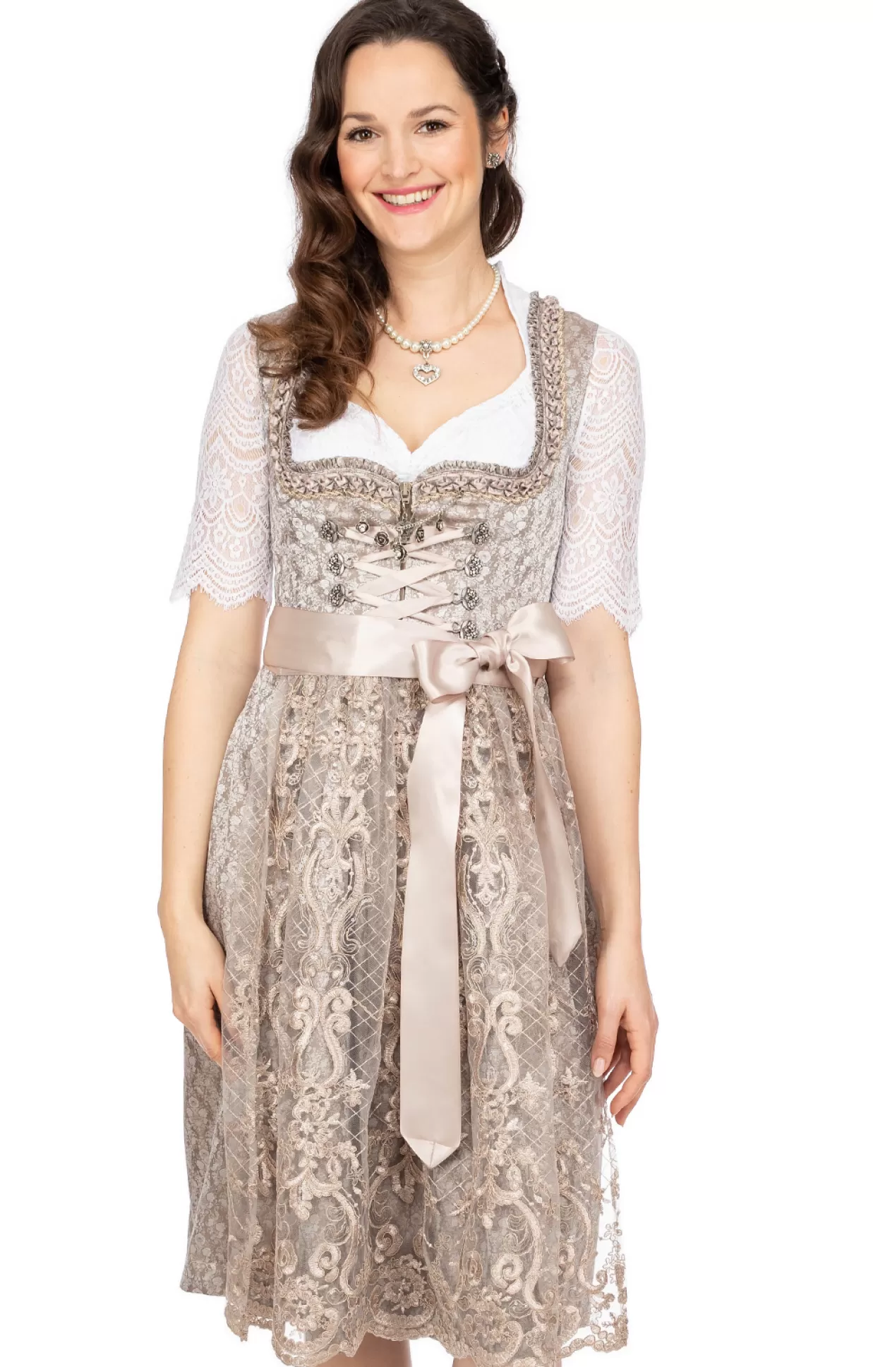 Marjo Midi Dirndl 2Tlg. 65Cm Distella Beige*Damen Dirndl