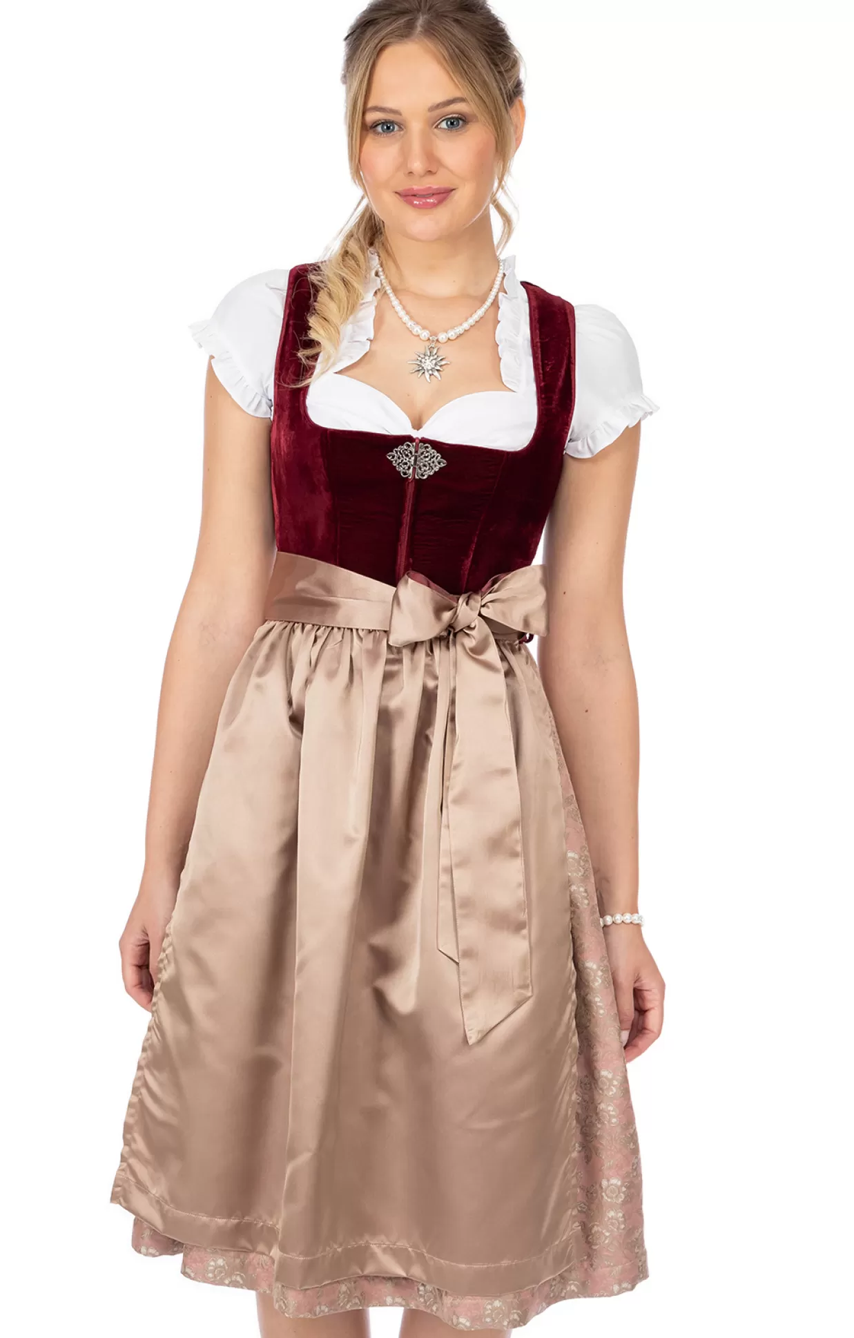 Marjo Midi Dirndl 2Tlg. 65Cm Fenja Rubin*Damen Dirndl