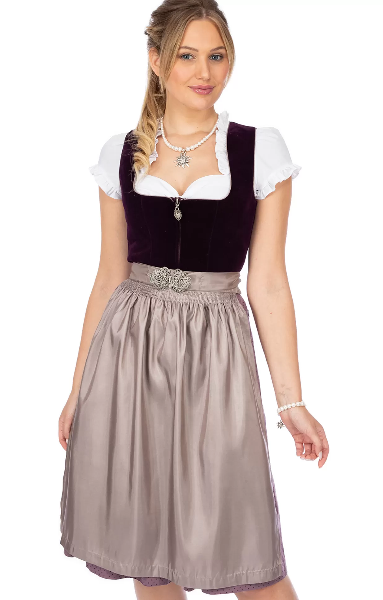 Marjo Midi Dirndl 2Tlg. 65Cm Inka Pflaume*Damen Dirndl