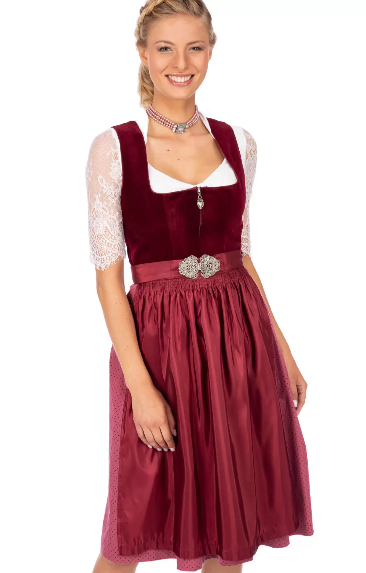 Marjo Midi Dirndl 2Tlg. 65Cm Inka Rubinrot*Damen Dirndl