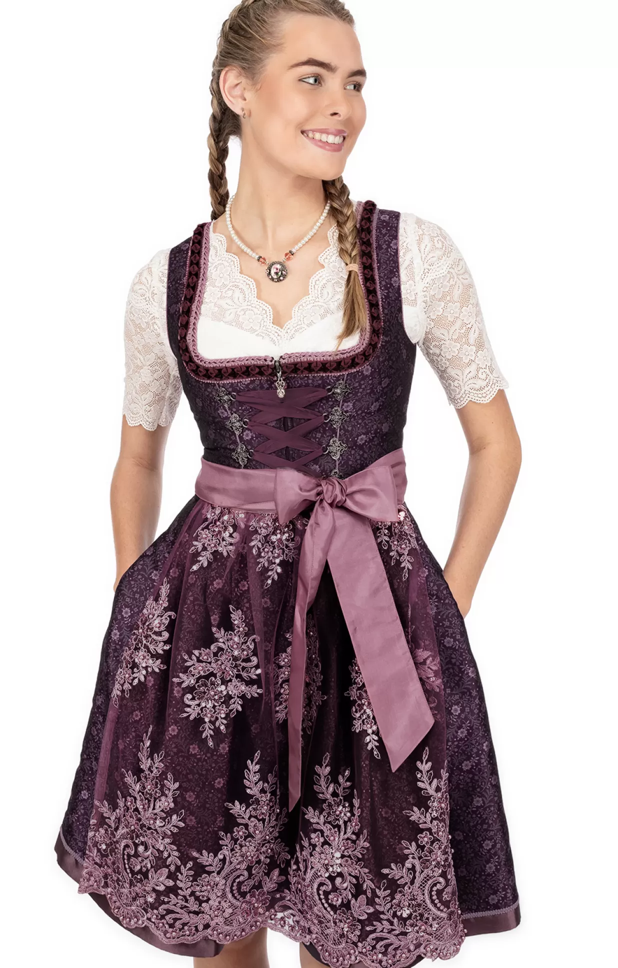 Marjo Midi Dirndl 2Tlg. 65Cm Jule Aubergine*Damen Dirndl