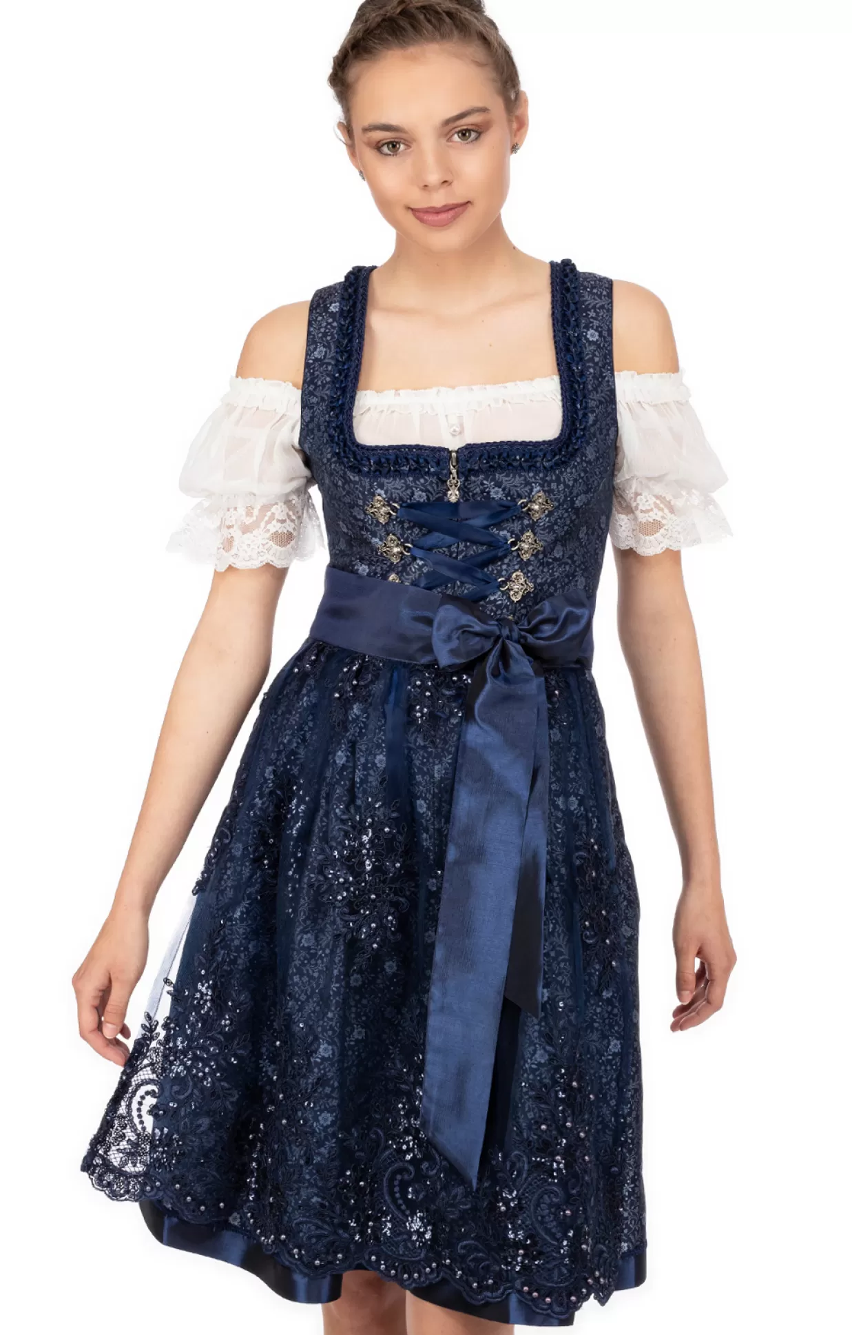 Marjo Midi Dirndl 2Tlg. 65Cm Jule Deep Ocen Blue*Damen Dirndl