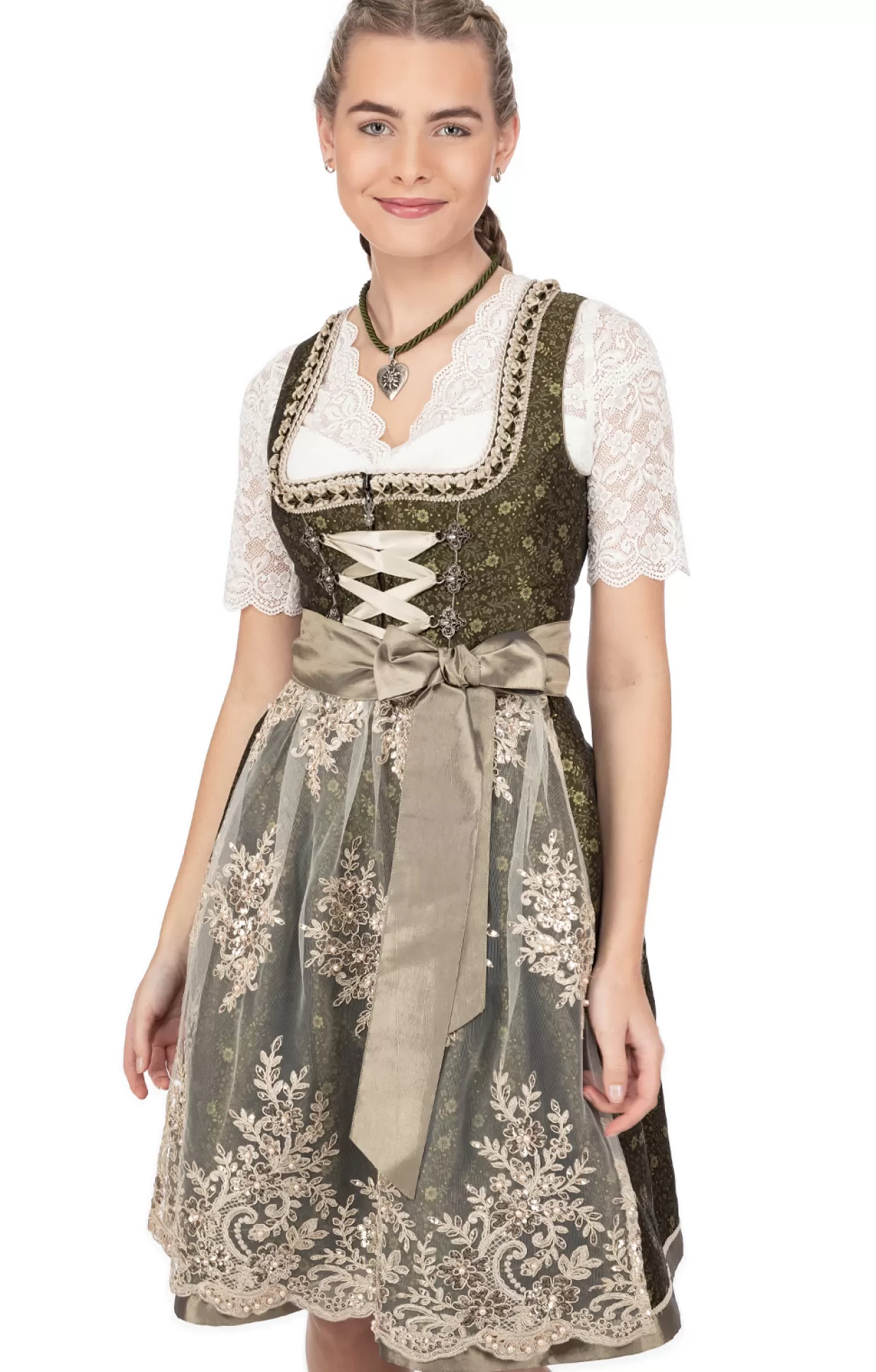 Marjo Midi Dirndl 2Tlg. 65Cm Jule Flaschengrun*Damen Dirndl