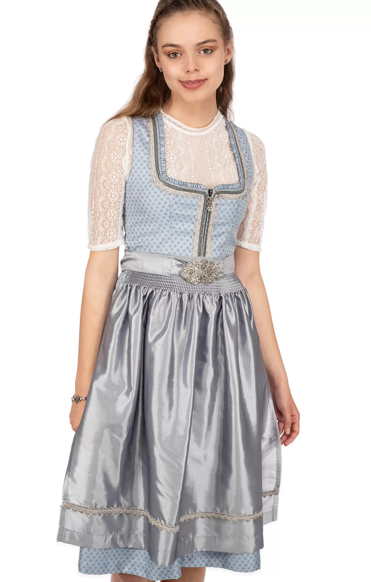 Marjo Midi Dirndl 2Tlg. 65Cm Kimba Eisblau Silber*Damen Dirndl