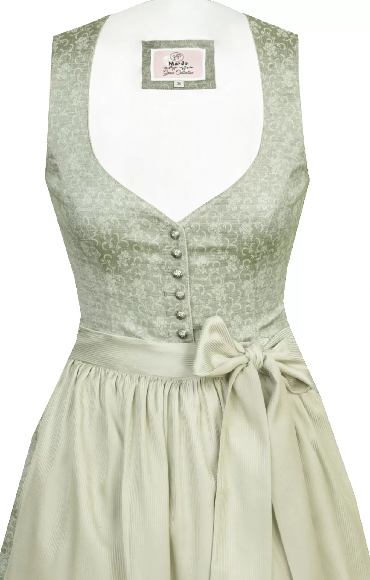 Marjo Midi Dirndl 2Tlg. 65Cm Marie Salbei Creme*Damen Dirndl