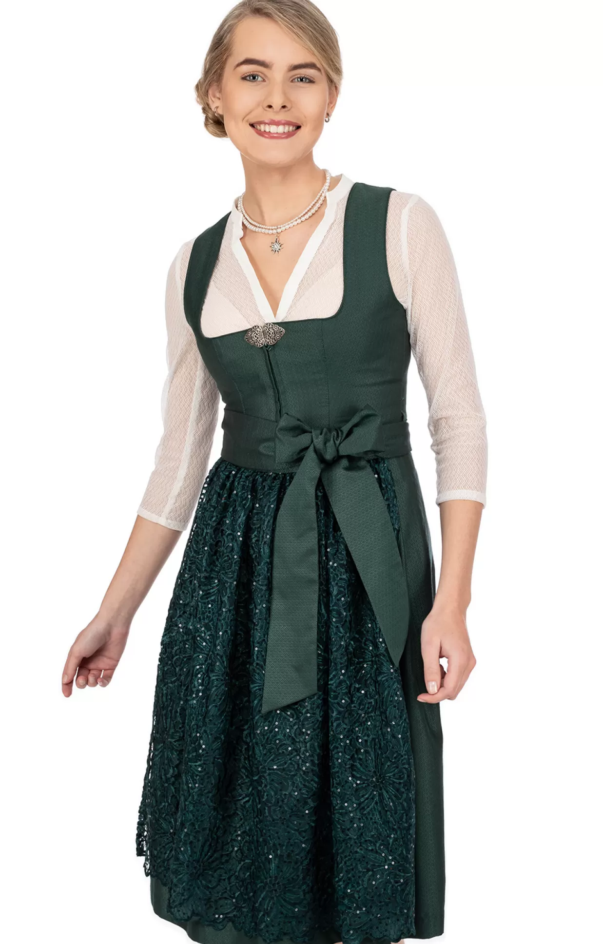 Marjo Midi Dirndl 2Tlg. 65Cm Nadescha Flaschengruen*Damen Dirndl