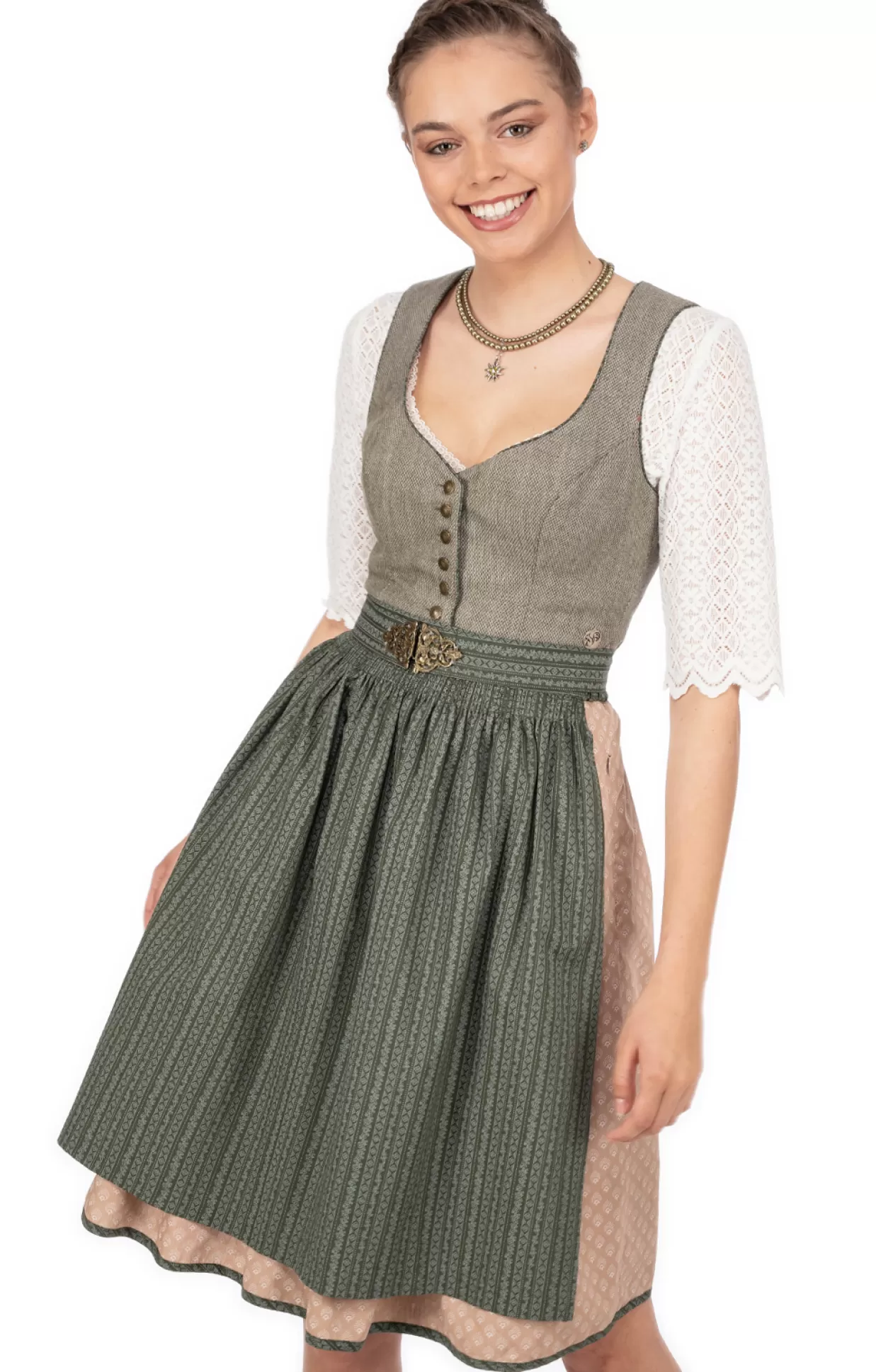 Marjo Midi Dirndl 2Tlg. 65Cm Romy Flaschengrun*Damen Dirndl