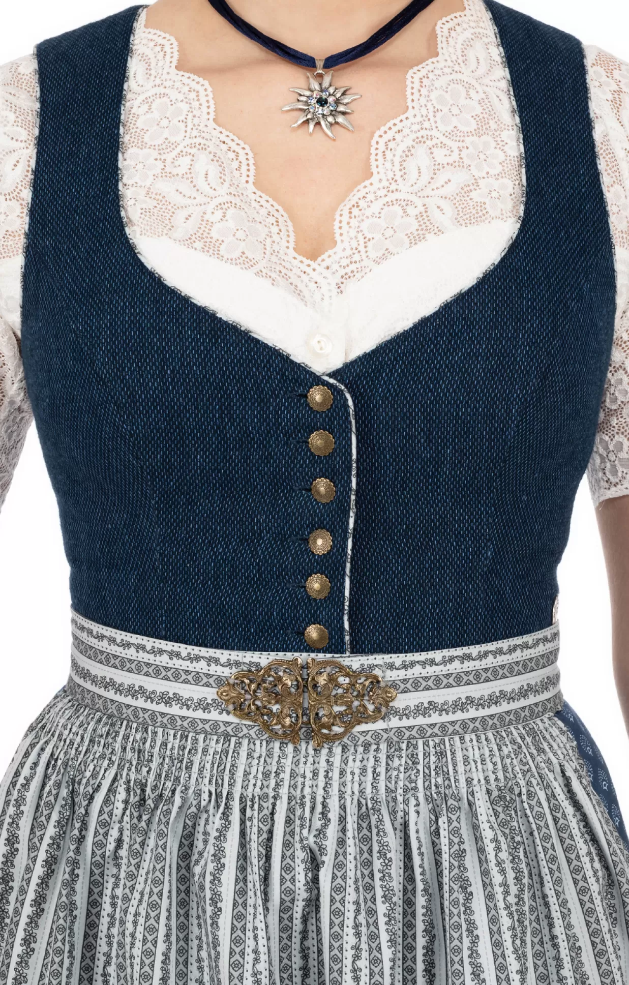 Marjo Midi Dirndl 2Tlg. 65Cm Romy Rauchblau*Damen Dirndl