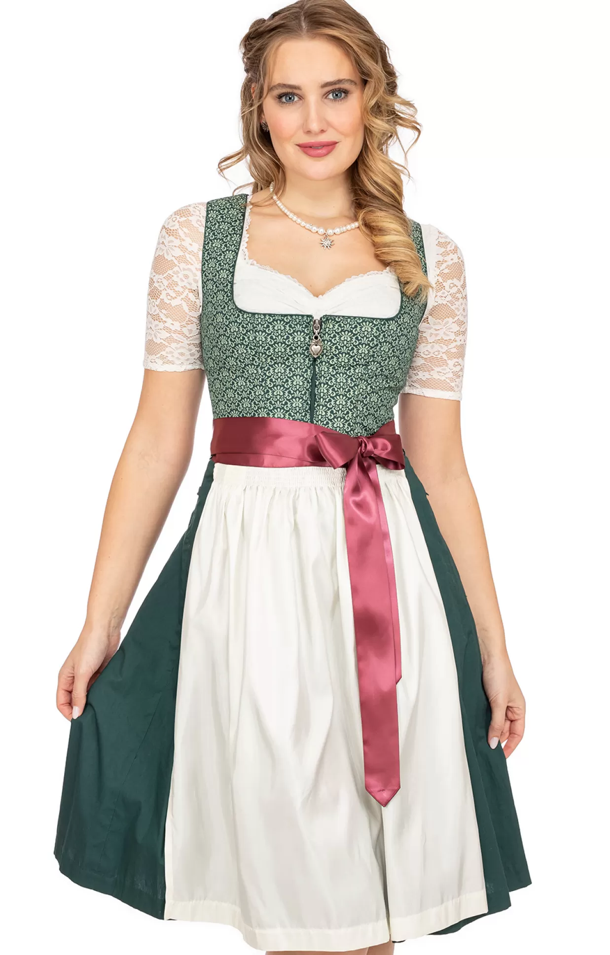 Marjo Midi Dirndl 2Tlg. 65M Jill Flaschengrun Creme*Damen Dirndl