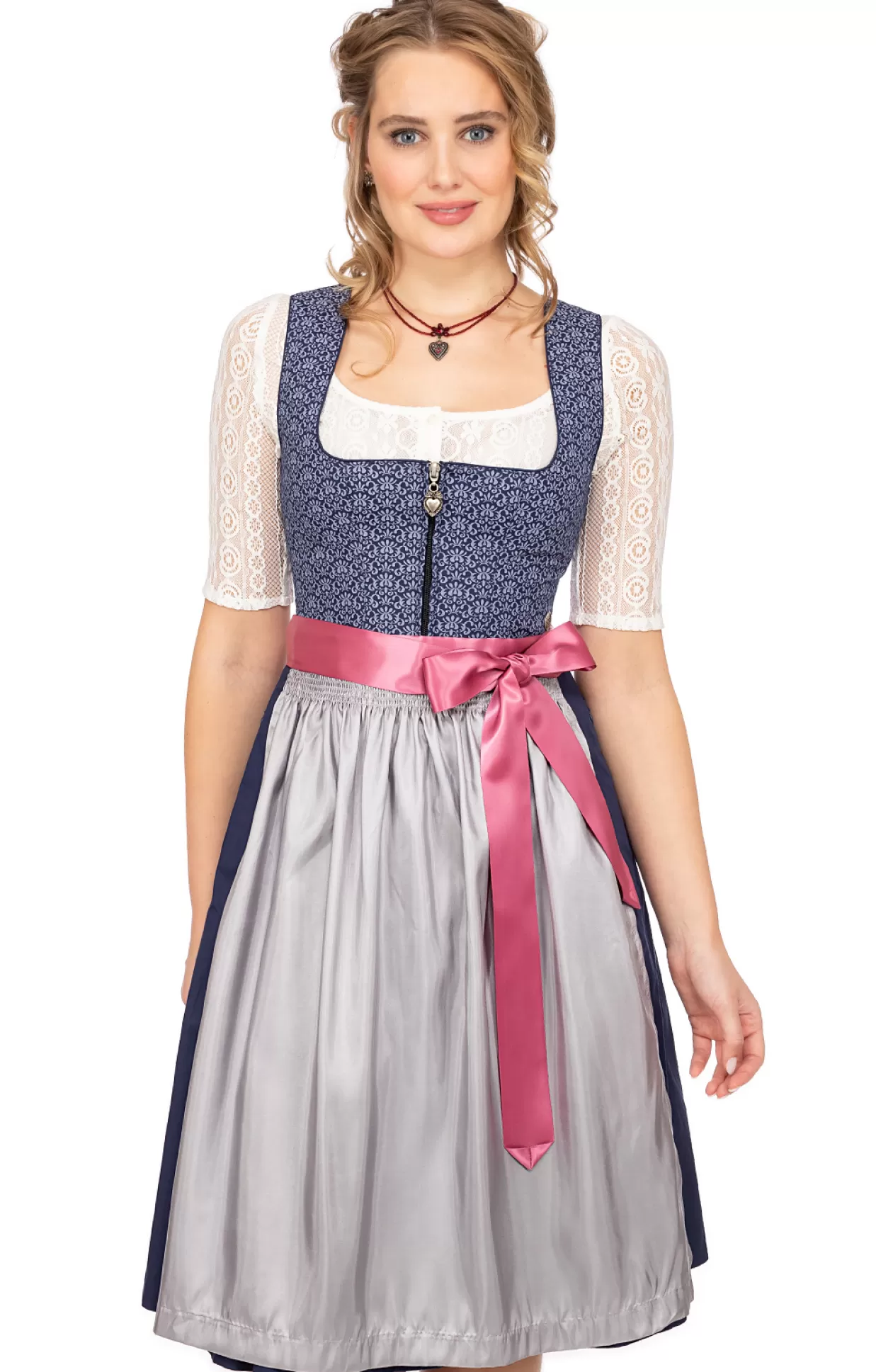 Marjo Midi Dirndl 2Tlg. 65M Jill Tintenblau Silber*Damen Dirndl