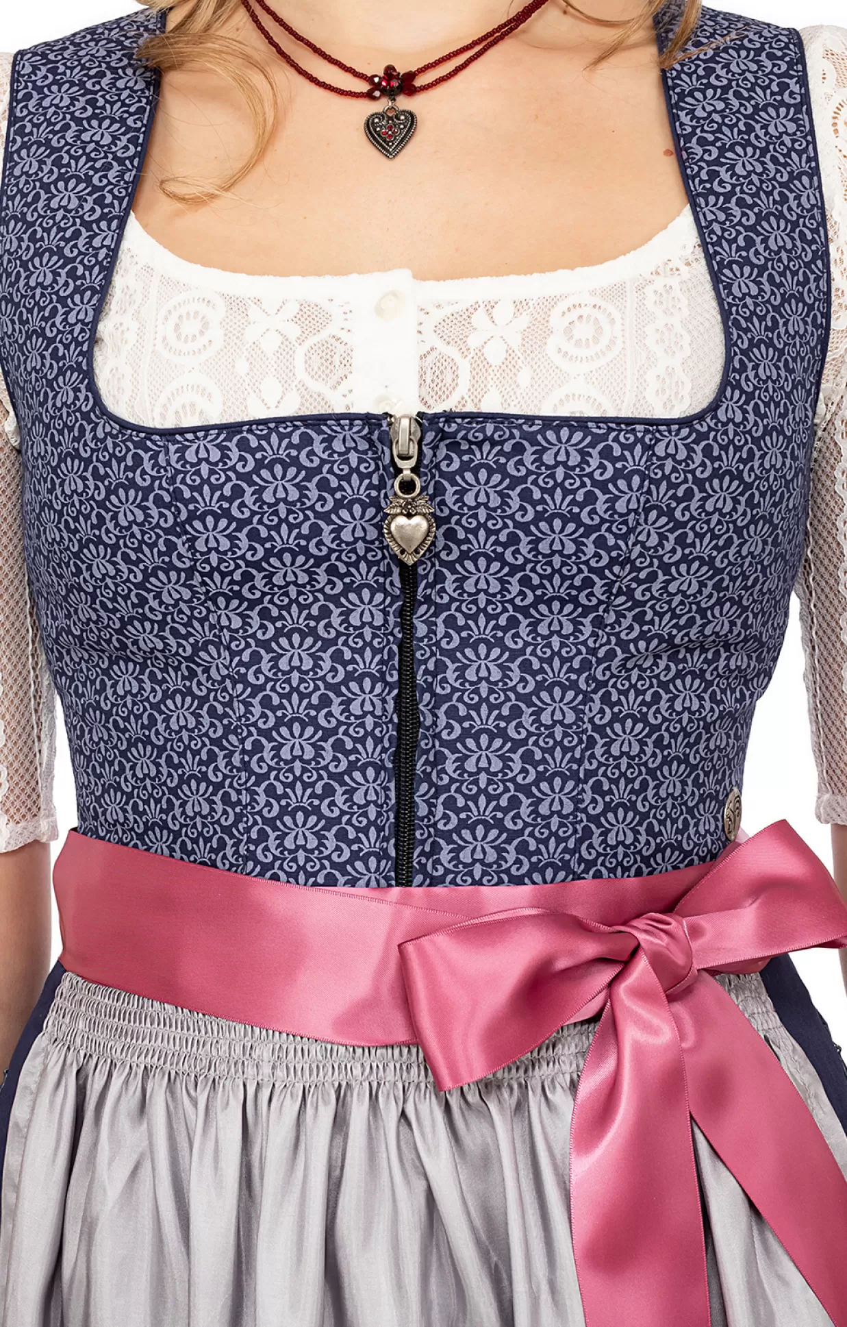 Marjo Midi Dirndl 2Tlg. 65M Jill Tintenblau Silber*Damen Dirndl