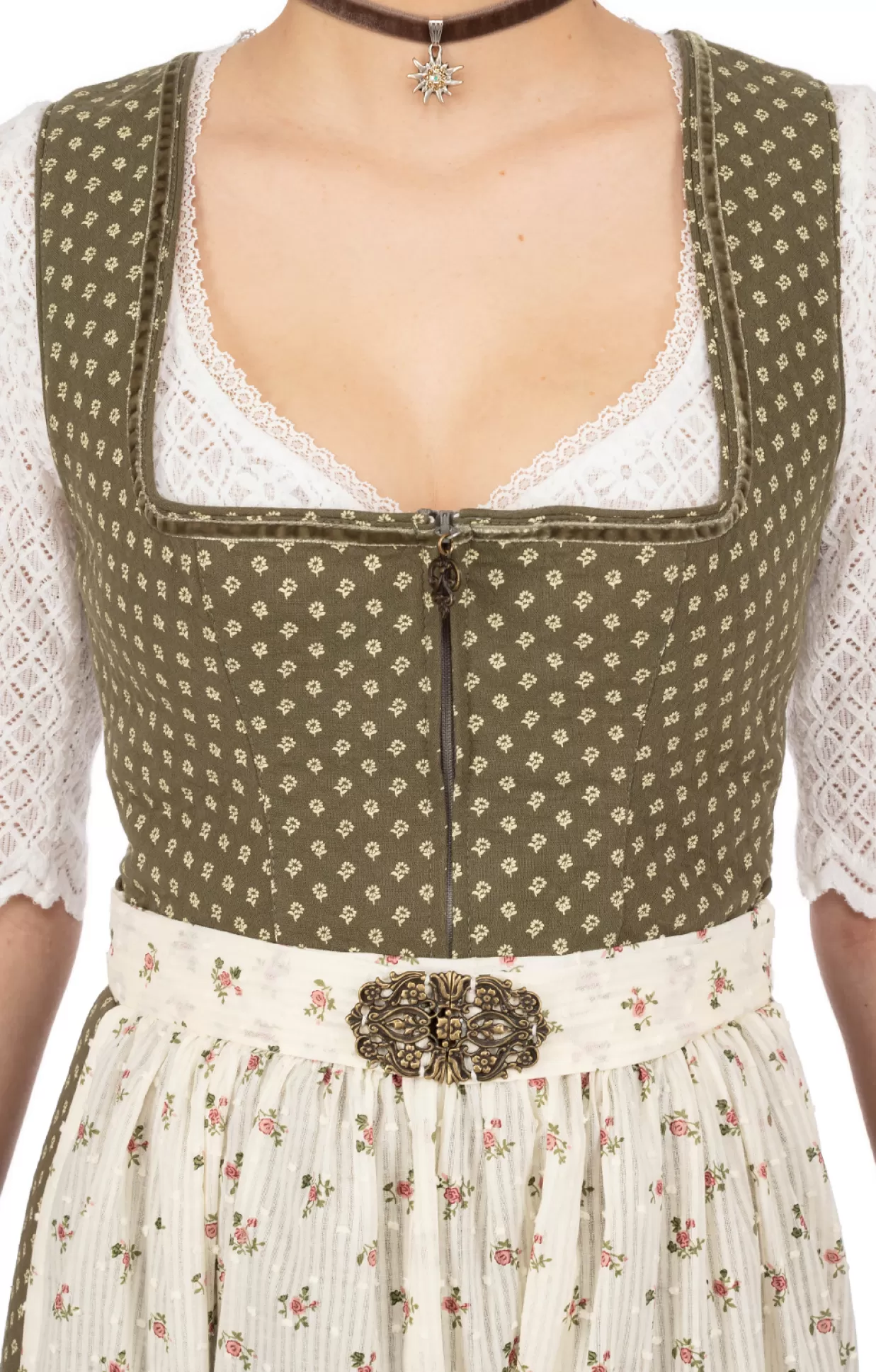 Marjo Midi Dirndl 2Tlg. 68Cm Isolde Gruencreme*Damen Dirndl