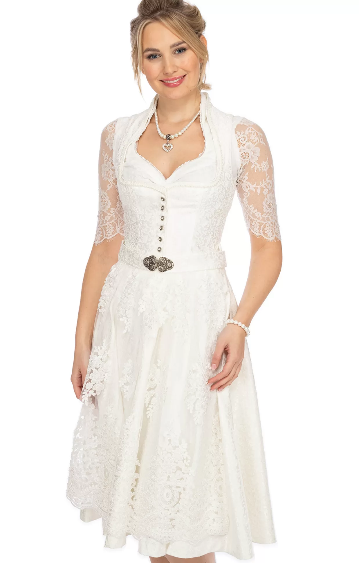 Marjo Midi Dirndl 2Tlg. 68Cm Marianna Offwhite*Damen Dirndl