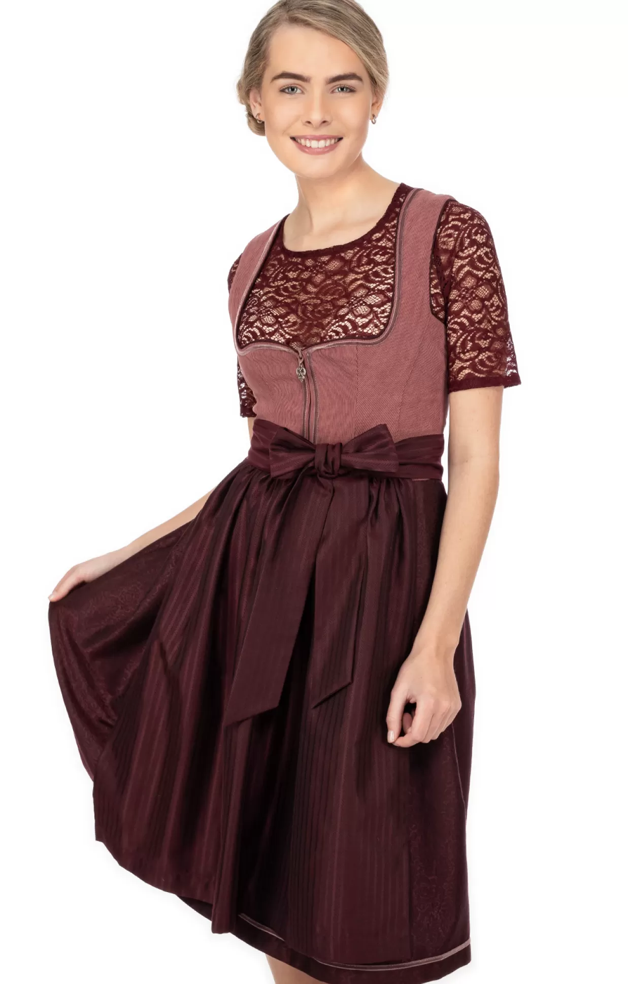 Marjo Midi Dirndl 2Tlg. 68Cm Violet Rosenholz Bordeaux*Damen Dirndl