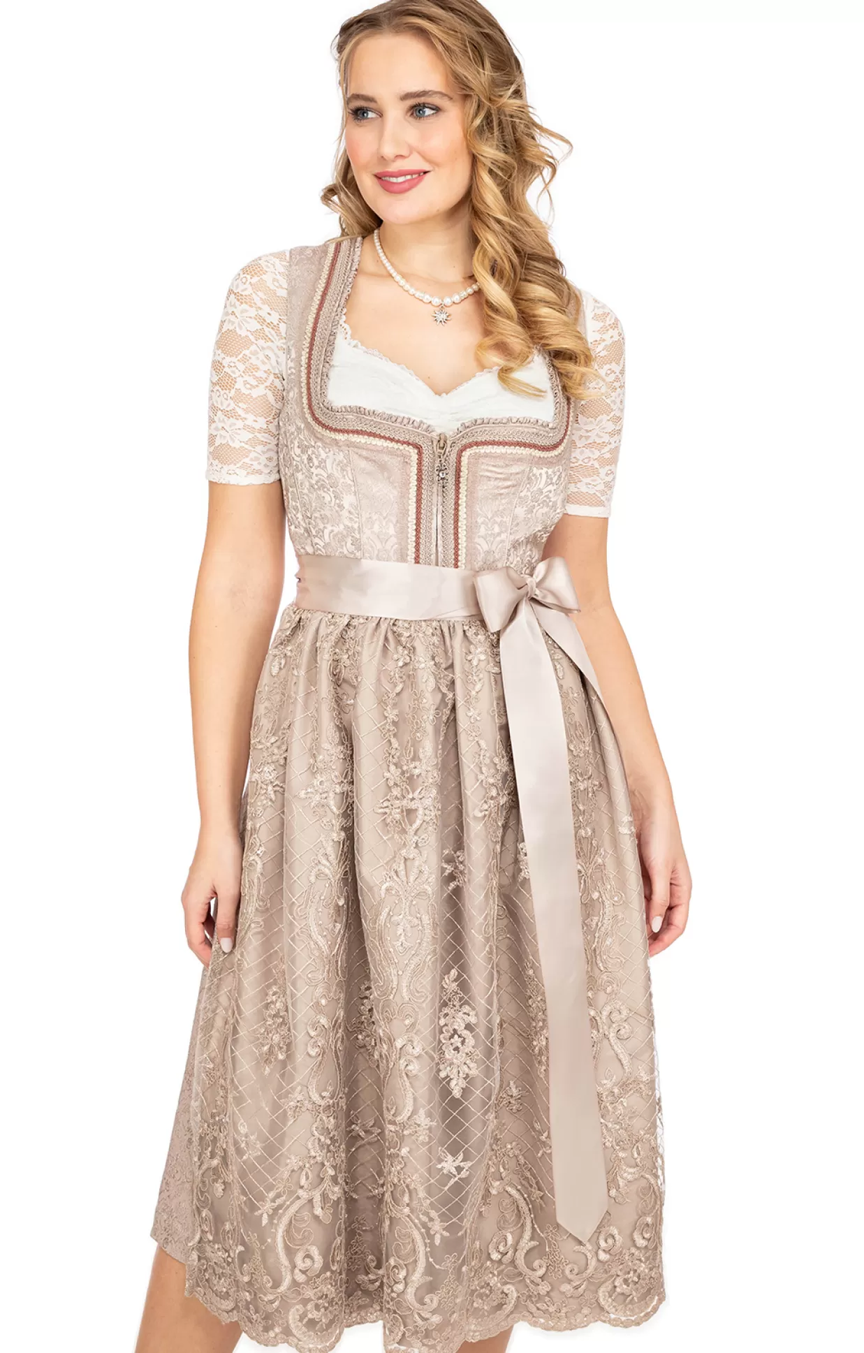 Marjo Midi Dirndl 2Tlg. 75Cm Doris Champagner*Damen Dirndl