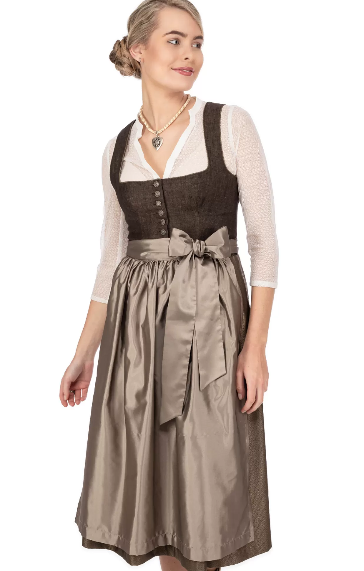 Marjo Midi Dirndl 2Tlg. 75Cm Hannelore Coffee*Damen Dirndl