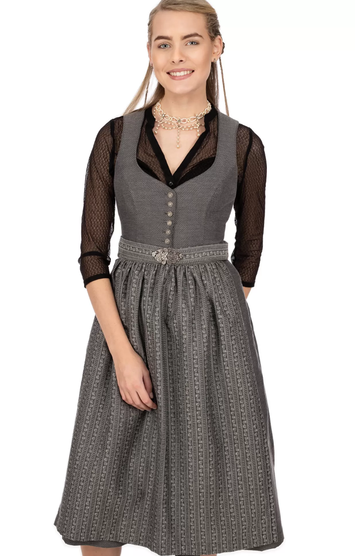 Marjo Midi Dirndl 2Tlg. 75Cm Olga Anthrazit*Damen Dirndl