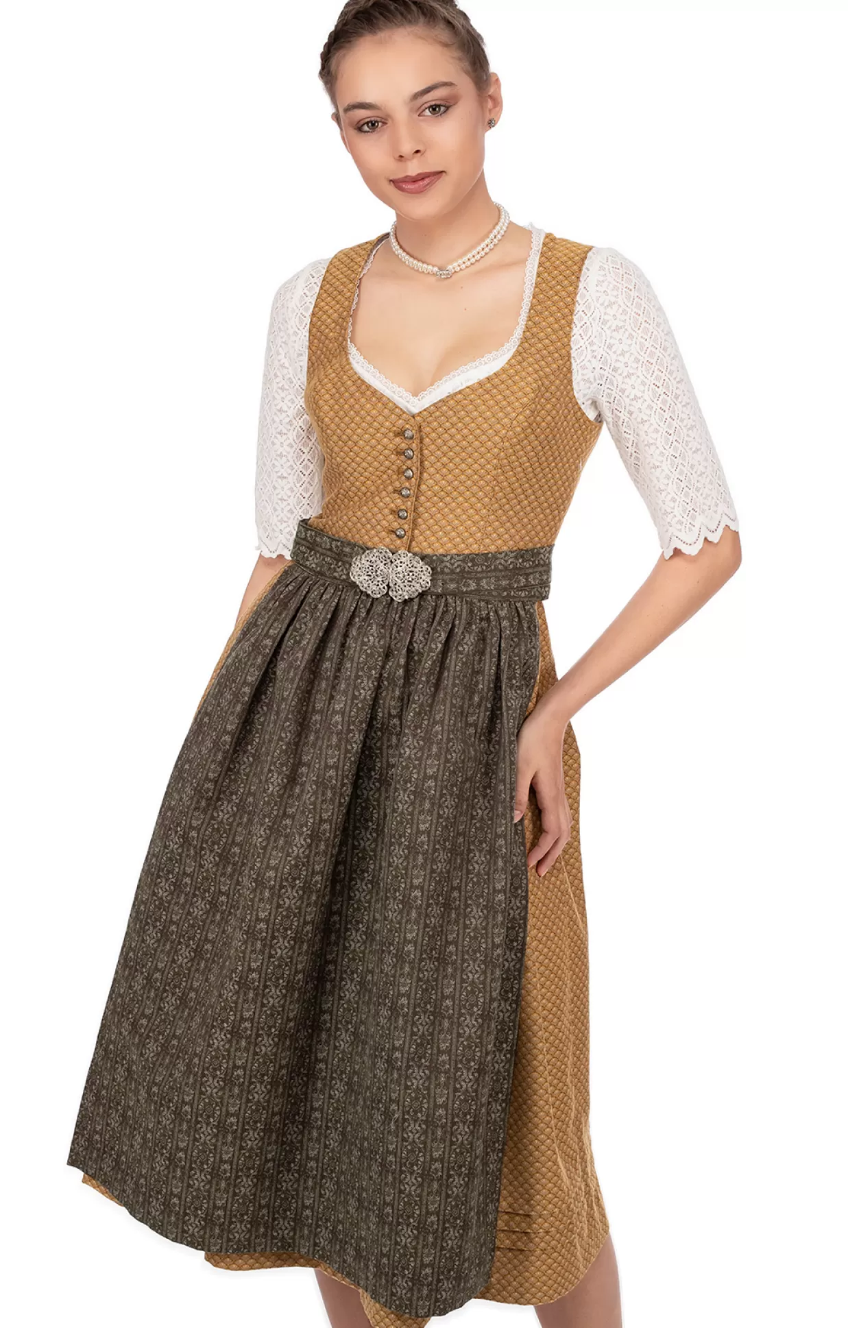 Marjo Midi Dirndl 2Tlg. 75Cm Sophie Kupfer Moos*Damen Dirndl