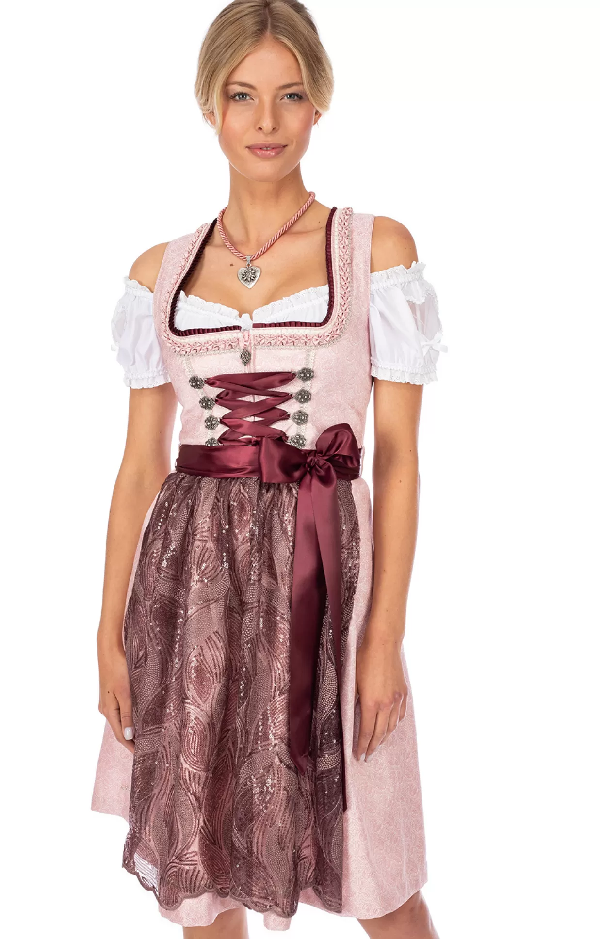 Marjo Mini Dirndl 2Tlg. 58Cm Dilara Rosa-Bordeaux*Damen Dirndl