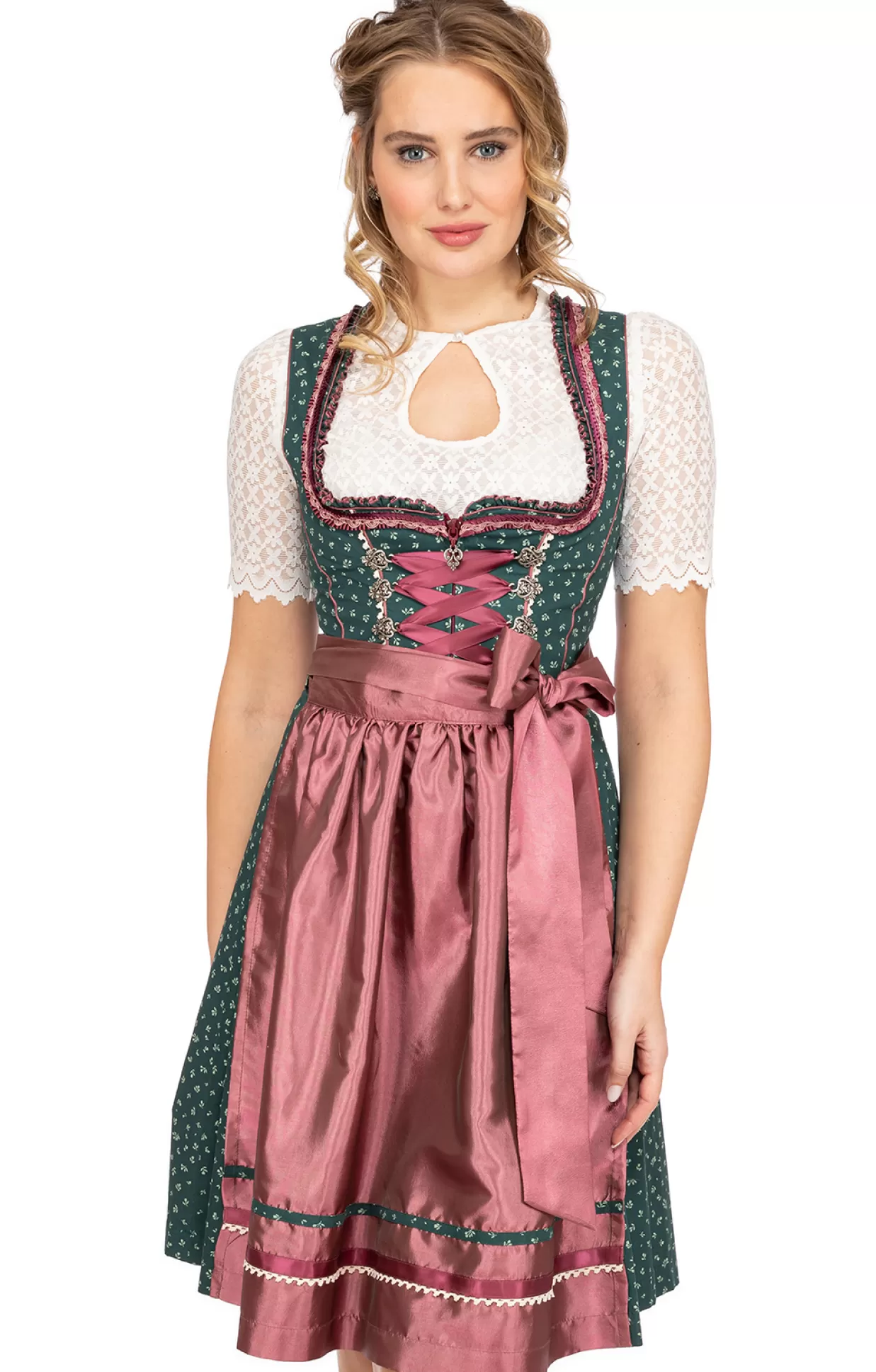 Marjo Mini Dirndl 2Tlg. 58Cm Iduna Grun Rosenholz*Damen Dirndl