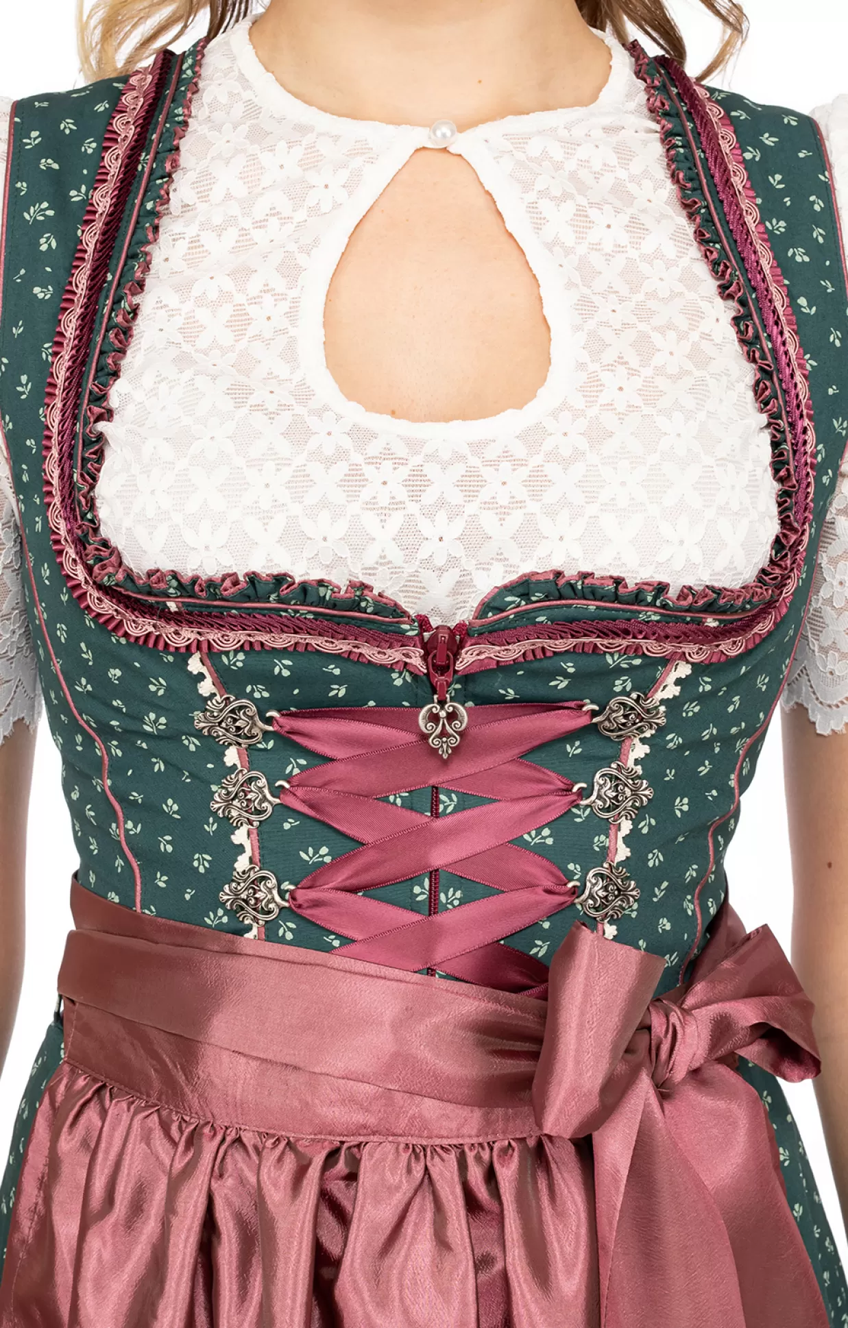 Marjo Mini Dirndl 2Tlg. 58Cm Iduna Grun Rosenholz*Damen Dirndl